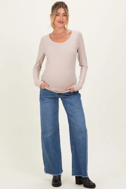 Navy Fray Hem Wide Leg Maternity Jeans made by Risen