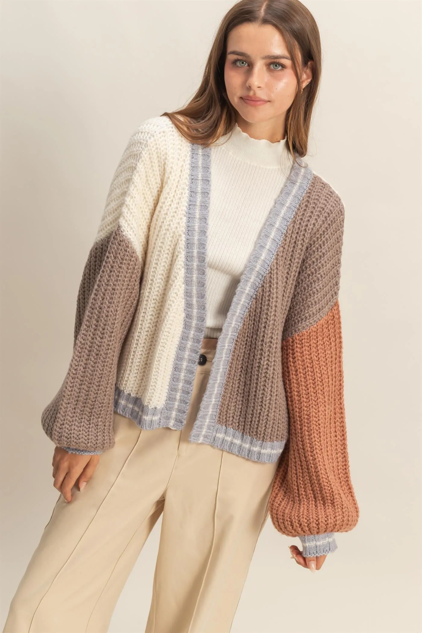 Cream/Mocha Oversized Color Block Maternity Cardigan sold by Pinkblush product image thumbnail 5