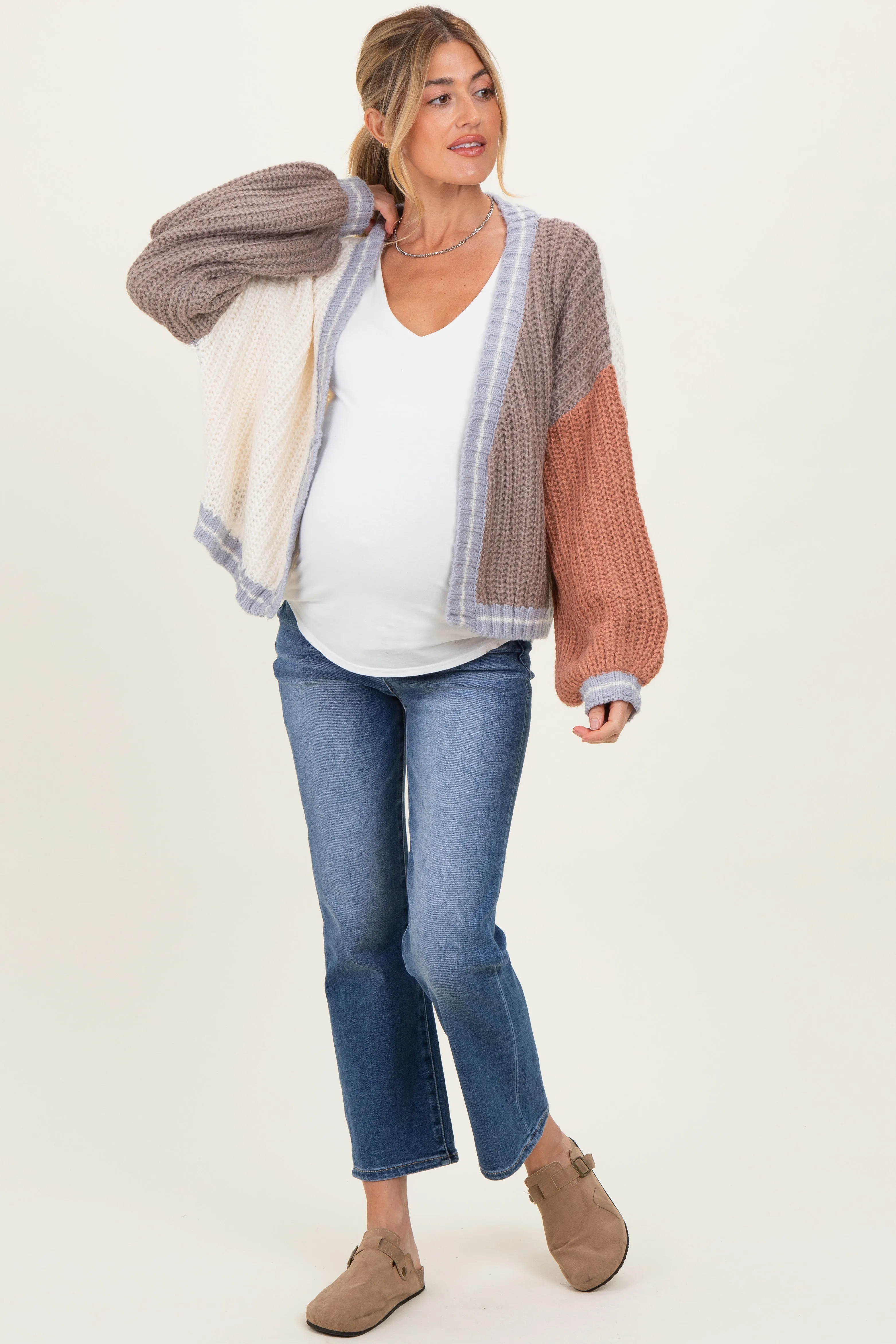 Cream/Mocha Oversized Color Block Maternity Cardigan sold by Pinkblush product image thumbnail 2