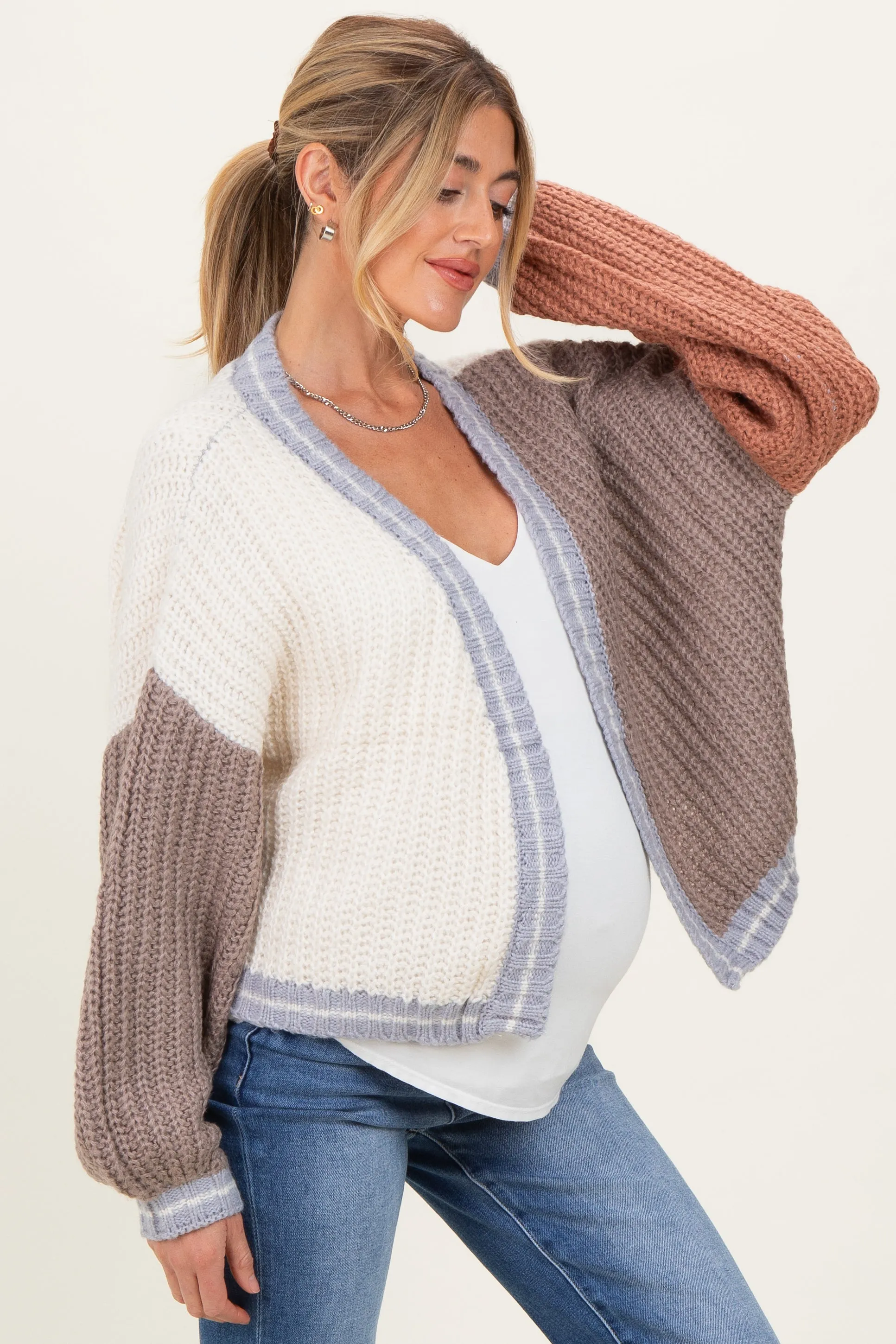 Cream/Mocha Oversized Color Block Maternity Cardigan sold by Pinkblush product image thumbnail 3