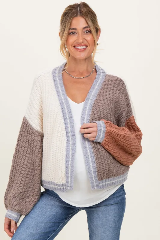 Cream/Mocha Oversized Color Block Maternity Cardigan sold by Pinkblush