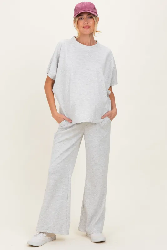 Heather Grey Curved Hem Tee Pants Maternity Lounge Set sold by Pinkblush