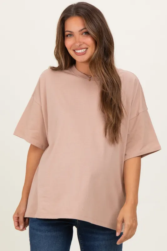 Camel Crew Neck Short Sleeve Oversized Maternity T-Shirt sold by Pinkblush