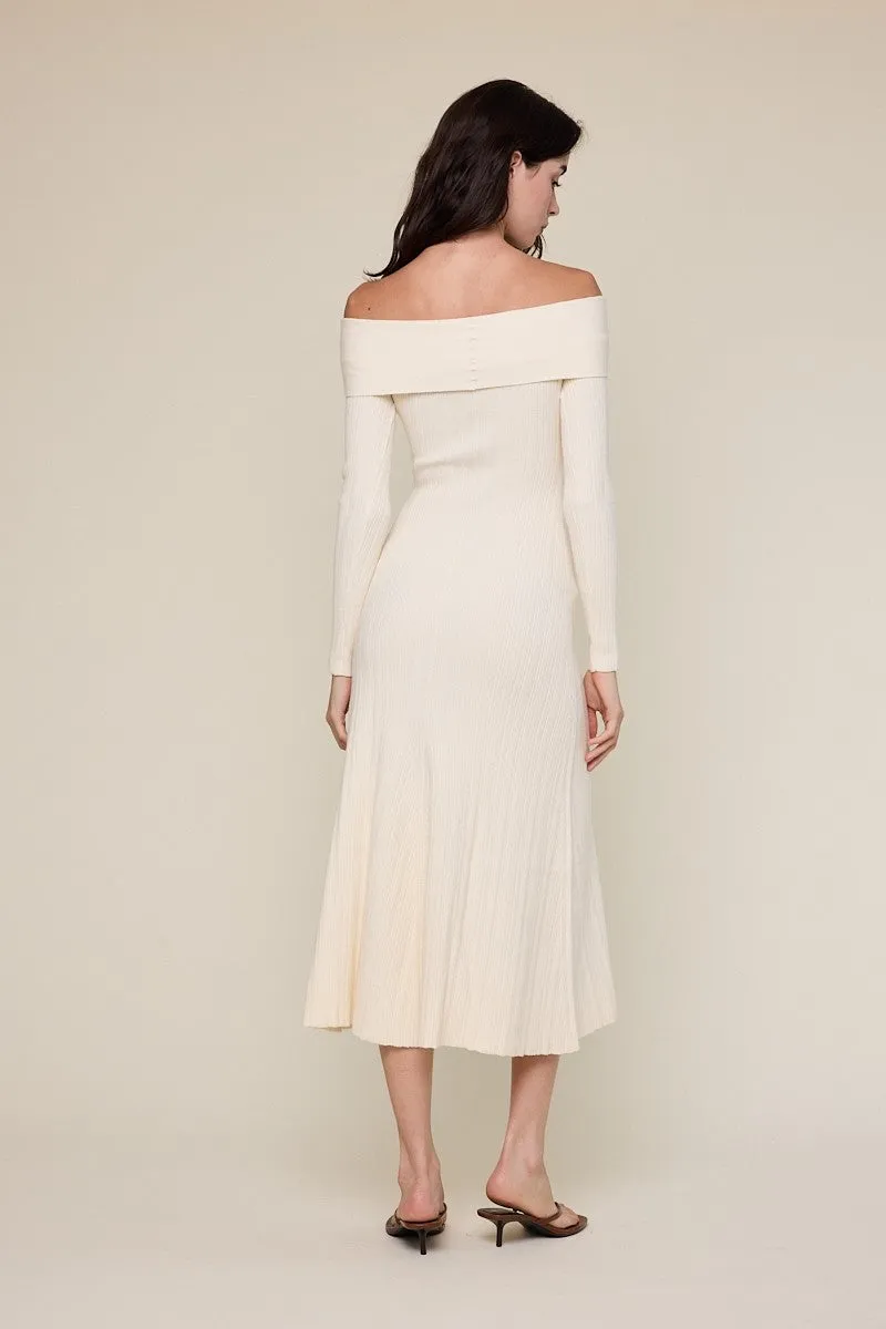 Ivory Off Shoulder Midi Sweater Dress sold by Pinkblush product image thumbnail 4