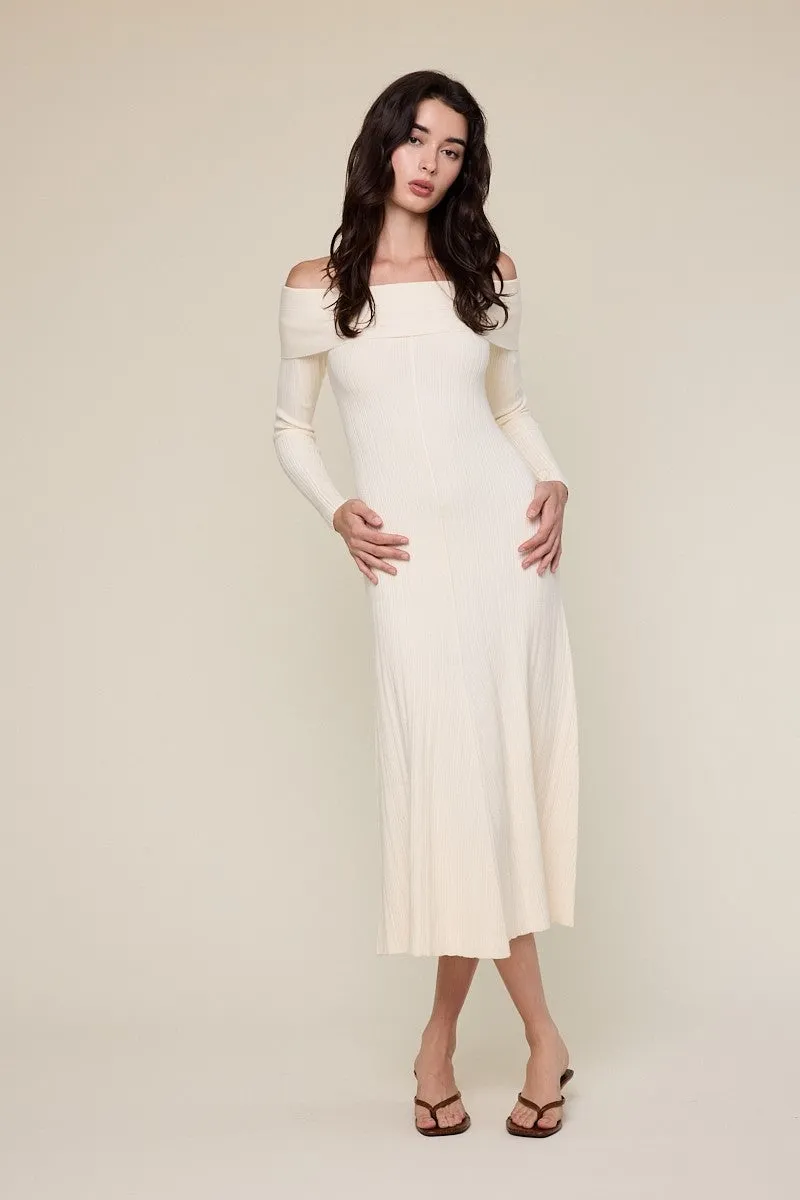 Ivory Off Shoulder Midi Sweater Dress sold by Pinkblush product image thumbnail 2