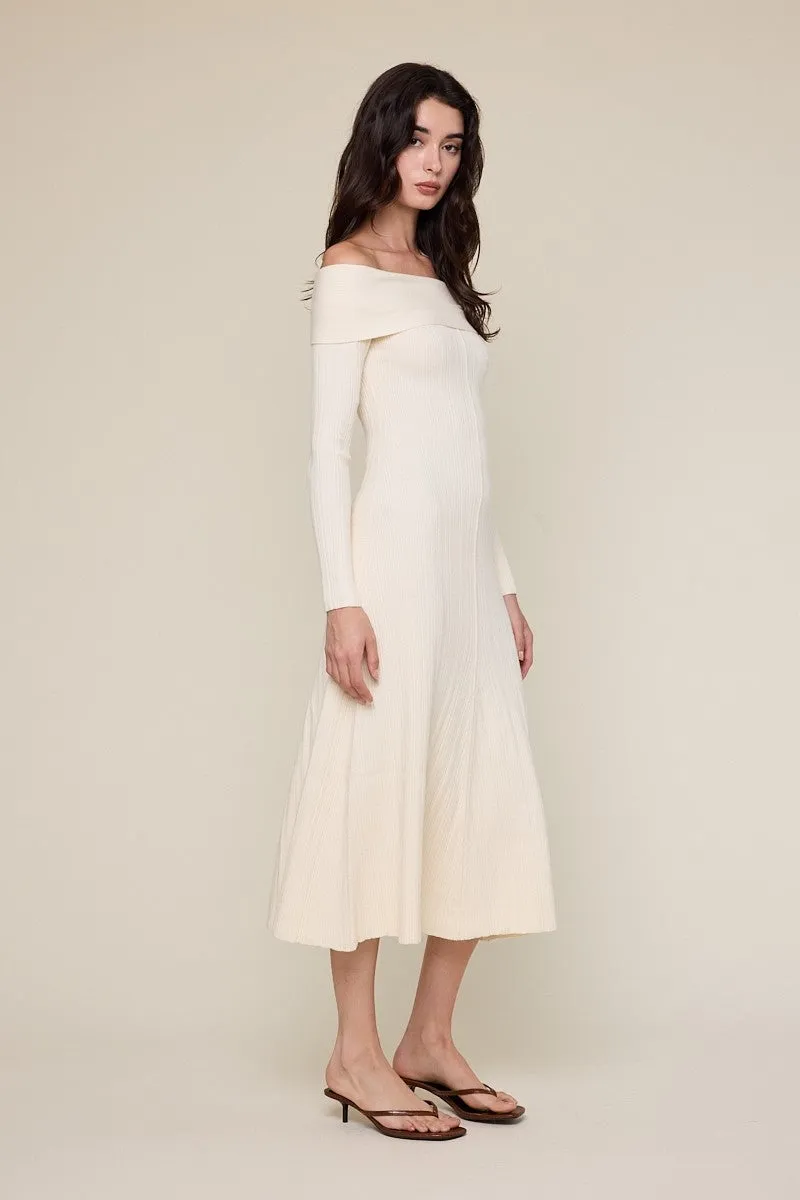 Ivory Off Shoulder Midi Sweater Dress sold by Pinkblush product image thumbnail 3