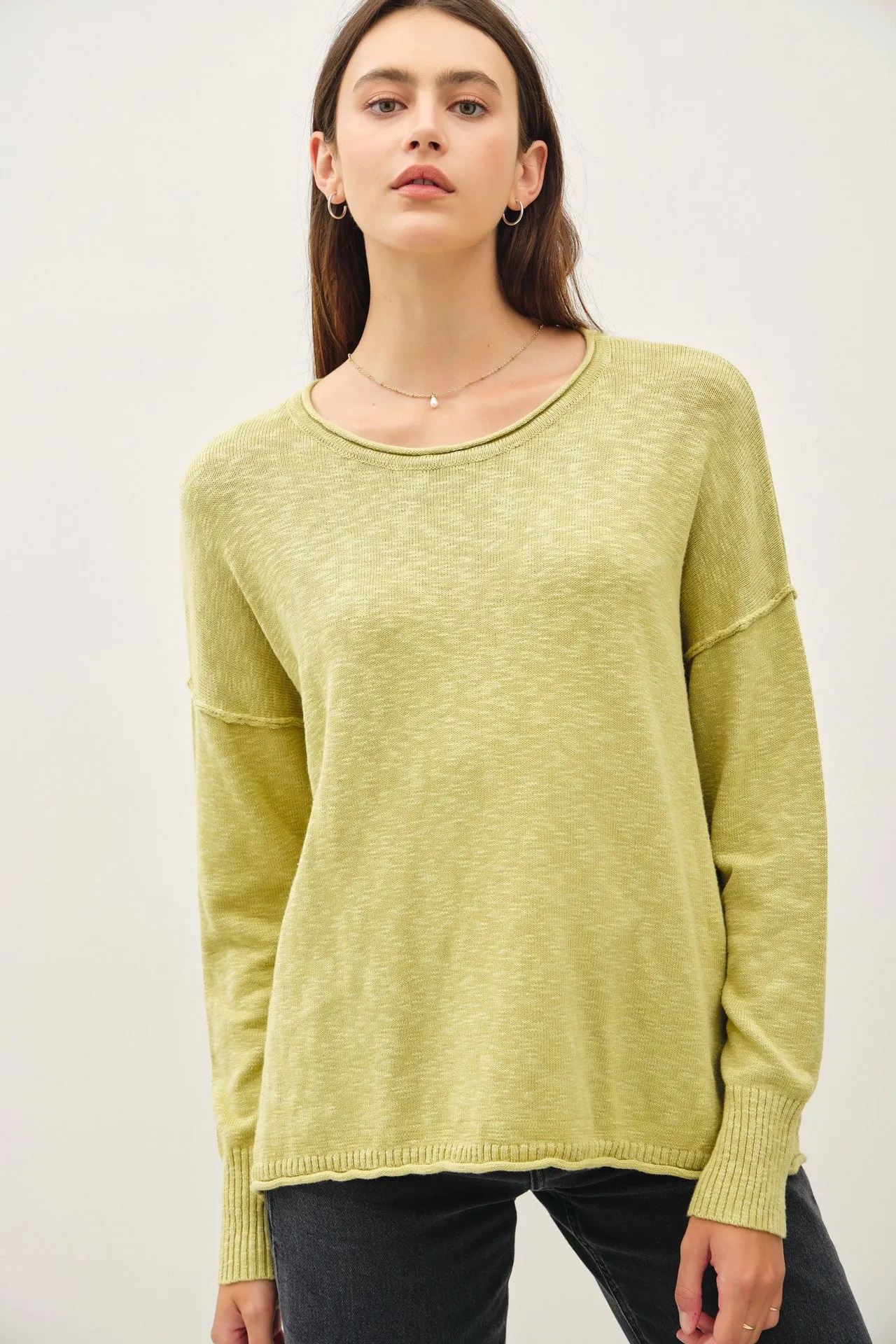 Lime Heather Unfinished Hem Sweater sold by Pinkblush