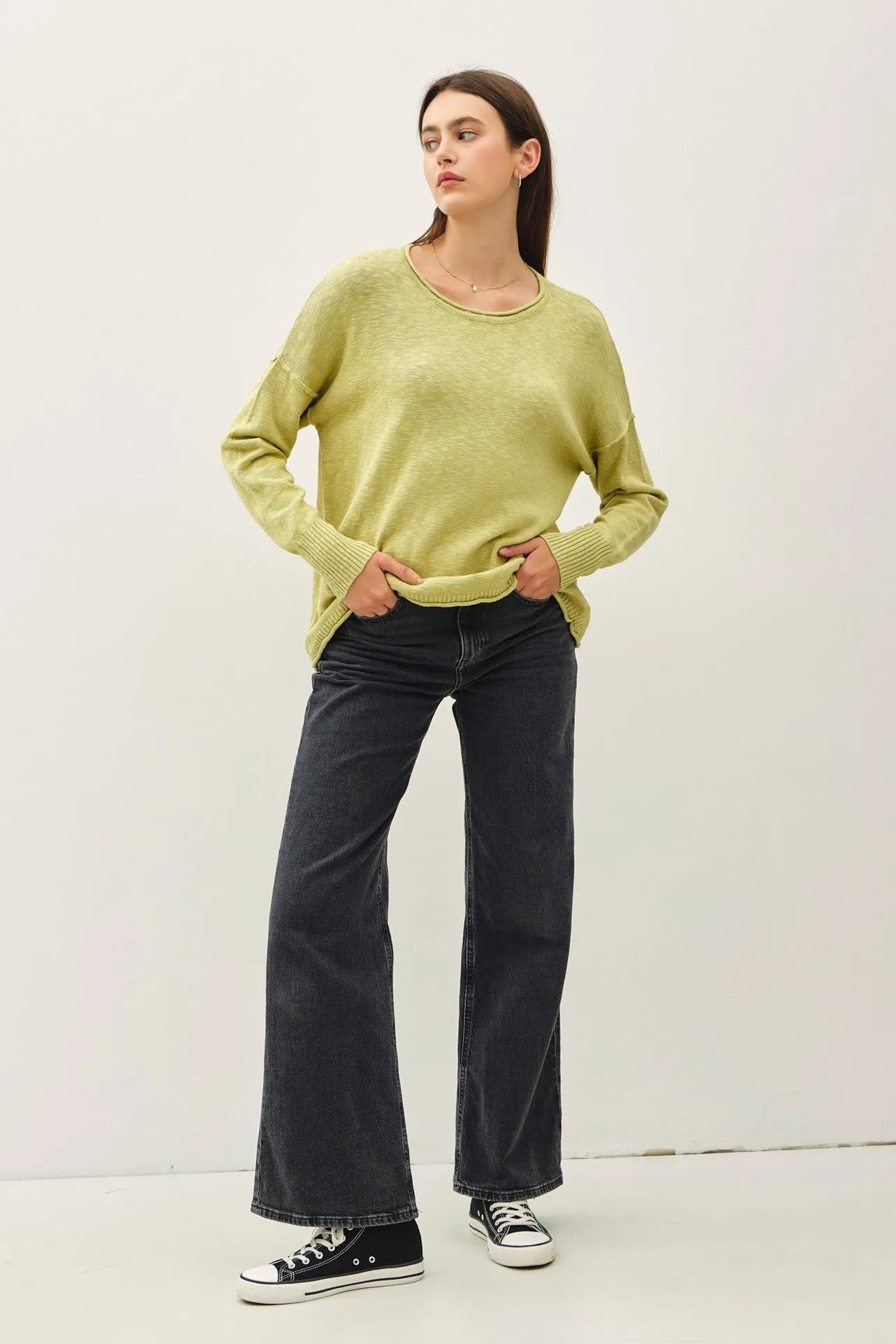 Lime Heather Unfinished Hem Sweater sold by Pinkblush product image thumbnail 2