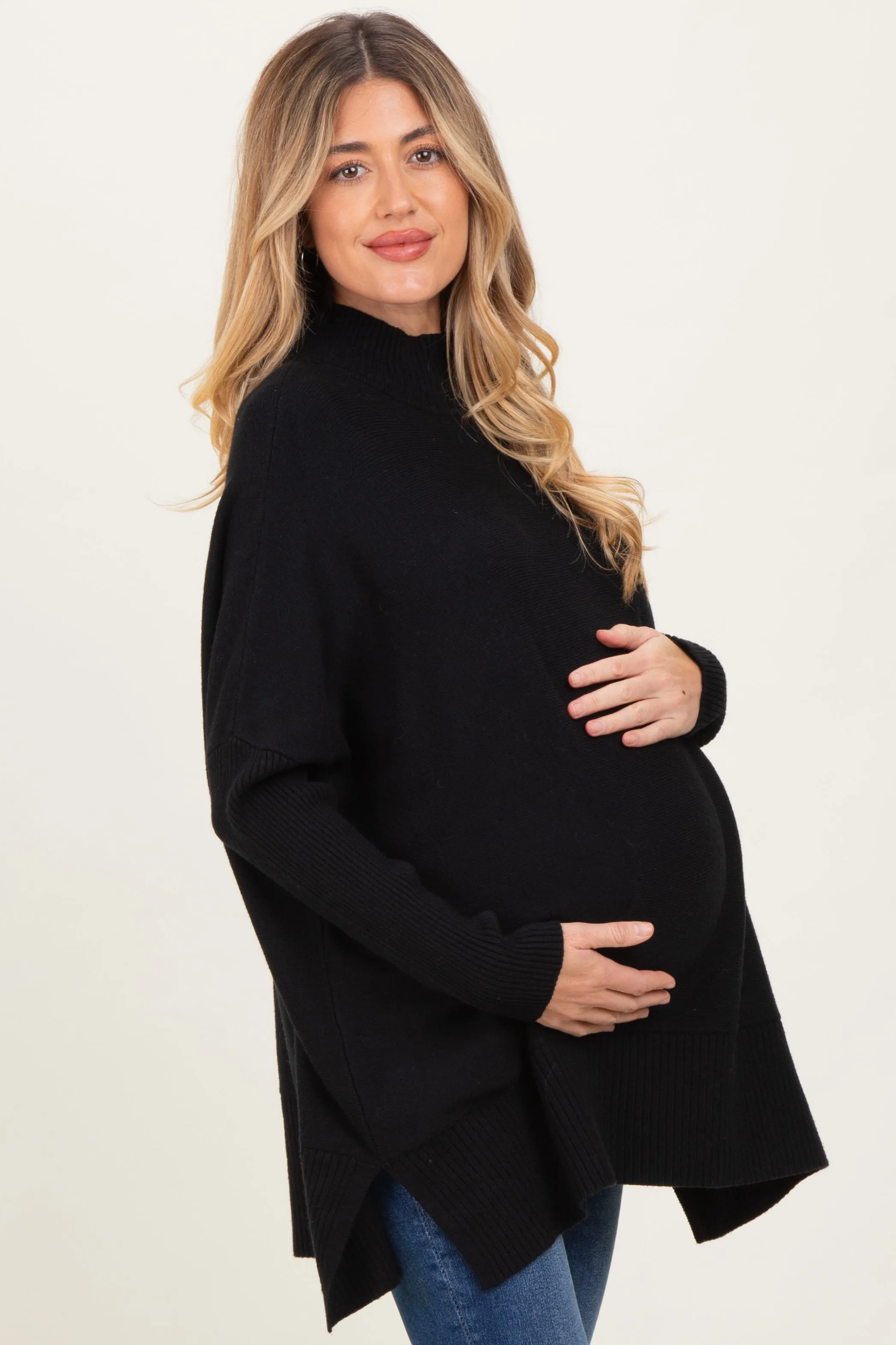 Black Mock Neck Oversized Sir Slit Maternity Sweater Top sold by Pinkblush product image thumbnail 3