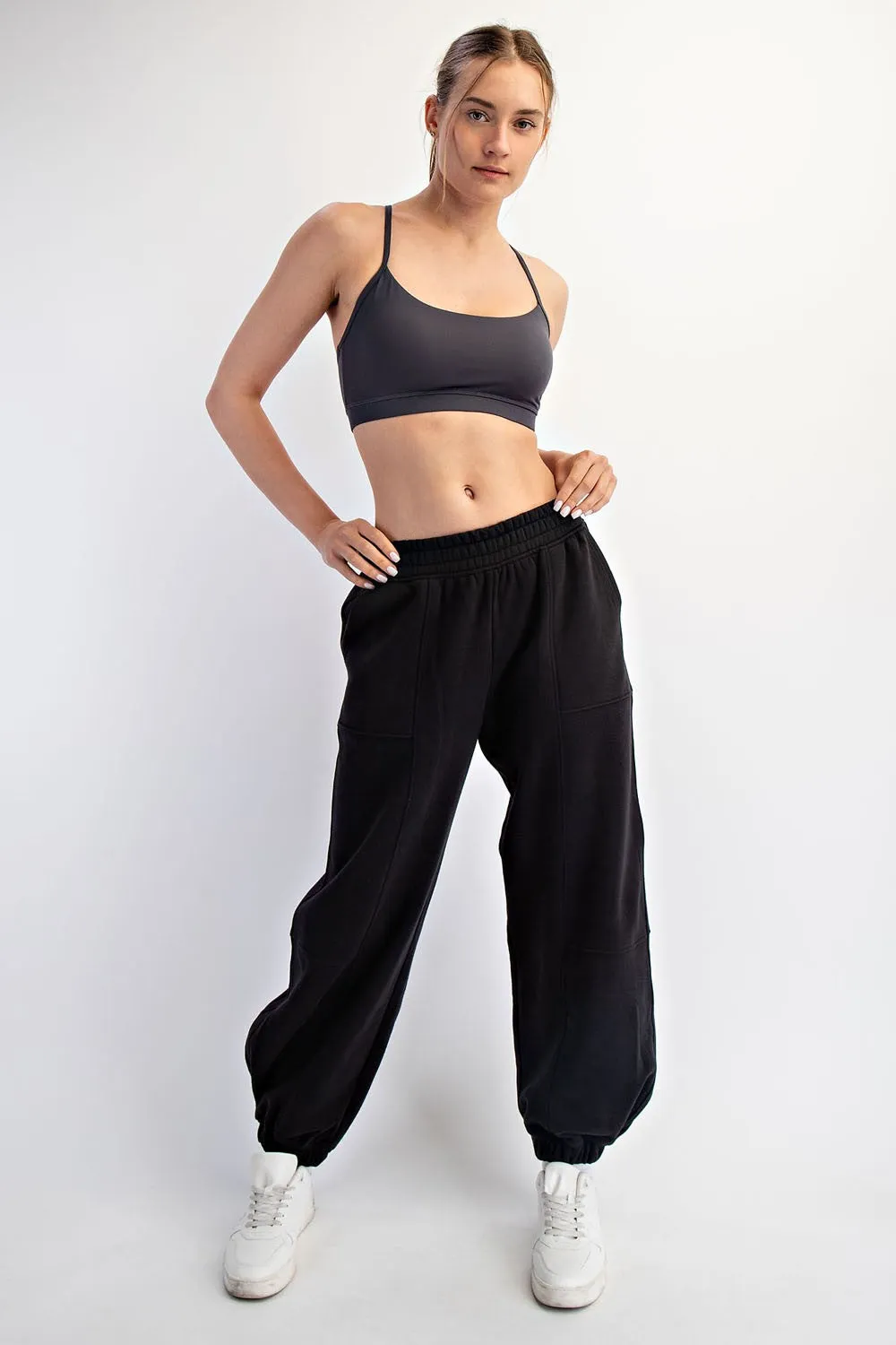 Black Multi Seam Fleece Maternity Sweatpants sold by Pinkblush product image thumbnail 5