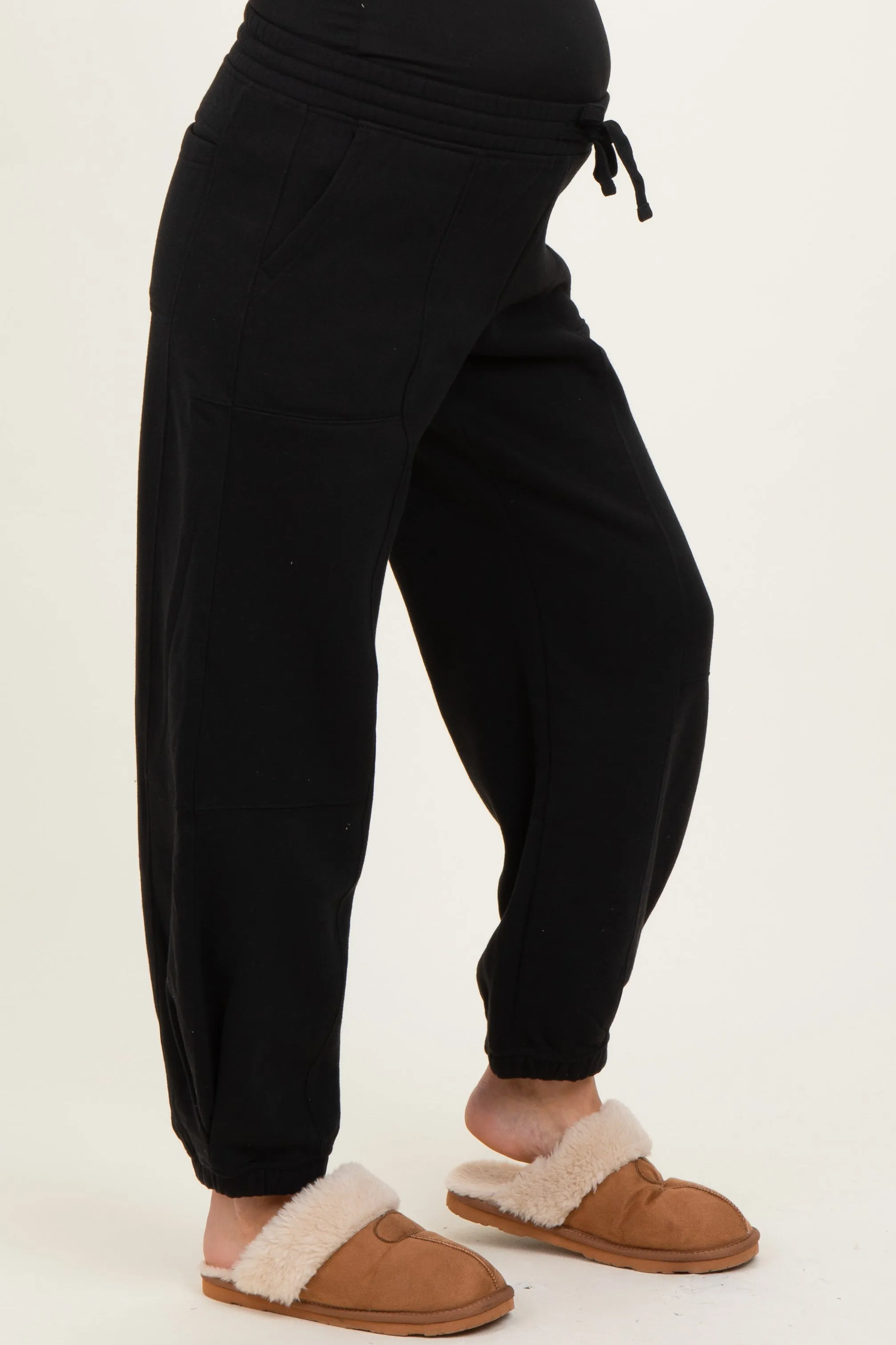 Black Multi Seam Fleece Maternity Sweatpants sold by Pinkblush product image thumbnail 3