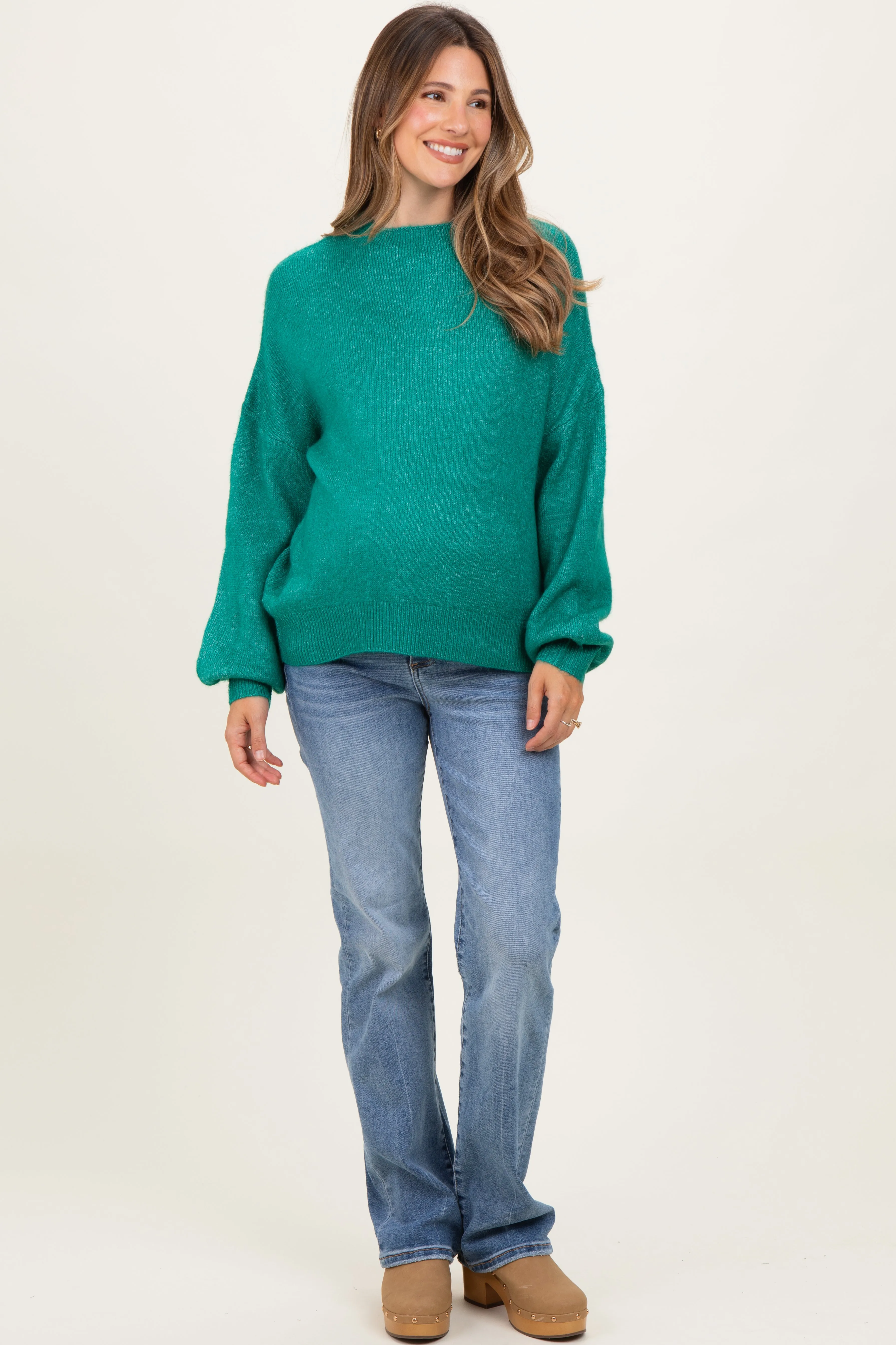Forest Green Bubble Sleeve Maternity Sweater sold by Pinkblush product image thumbnail 2