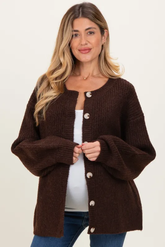Brown Knit Oversized Maternity Button Cardigan sold by Pinkblush