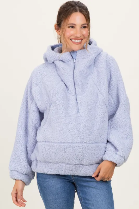 Lavender Faux Sherpa Quarter Zip Maternity Hoodie sold by Pinkblush