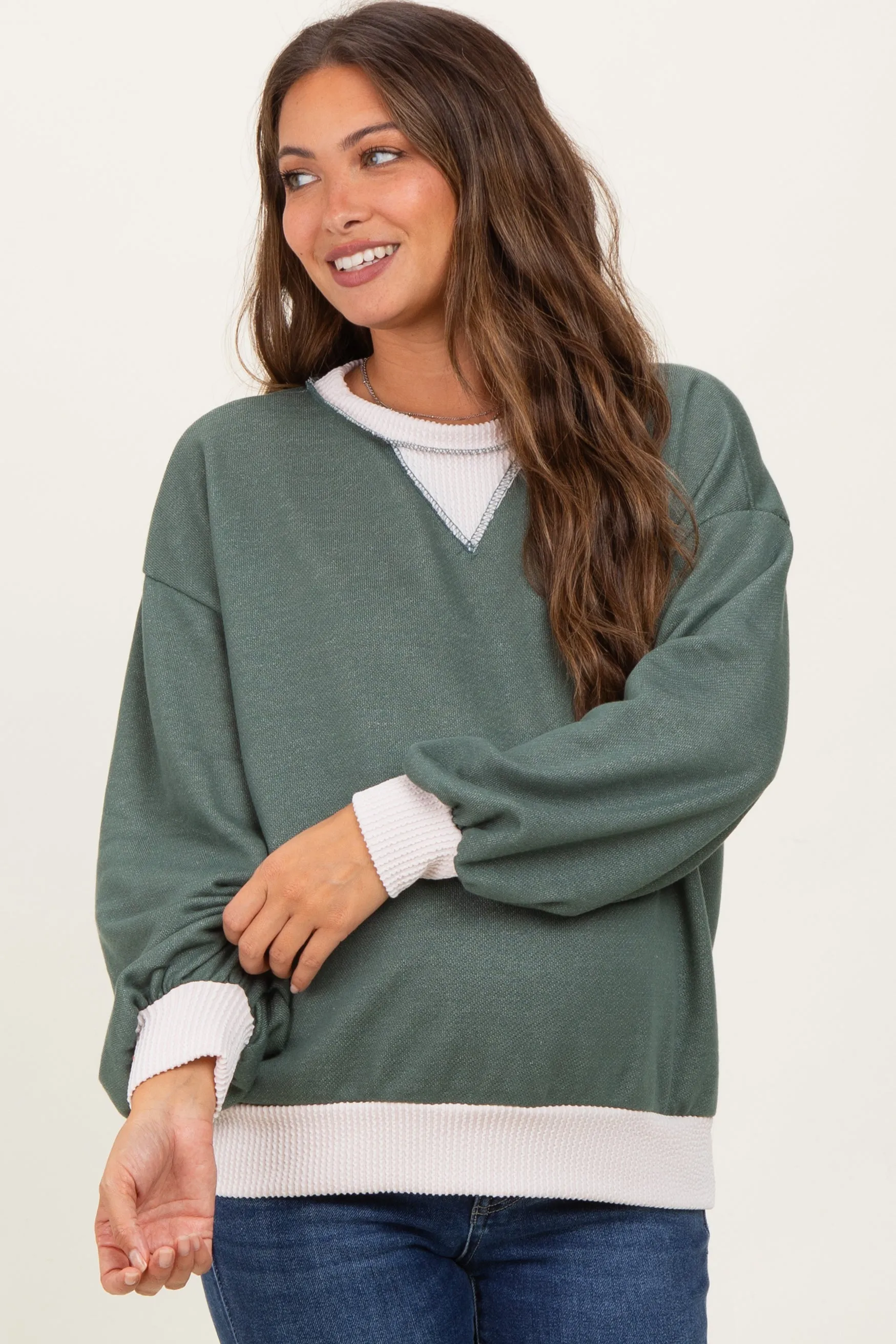 Olive French Terry Maternity Sweatshirt sold by Pinkblush product image thumbnail 2