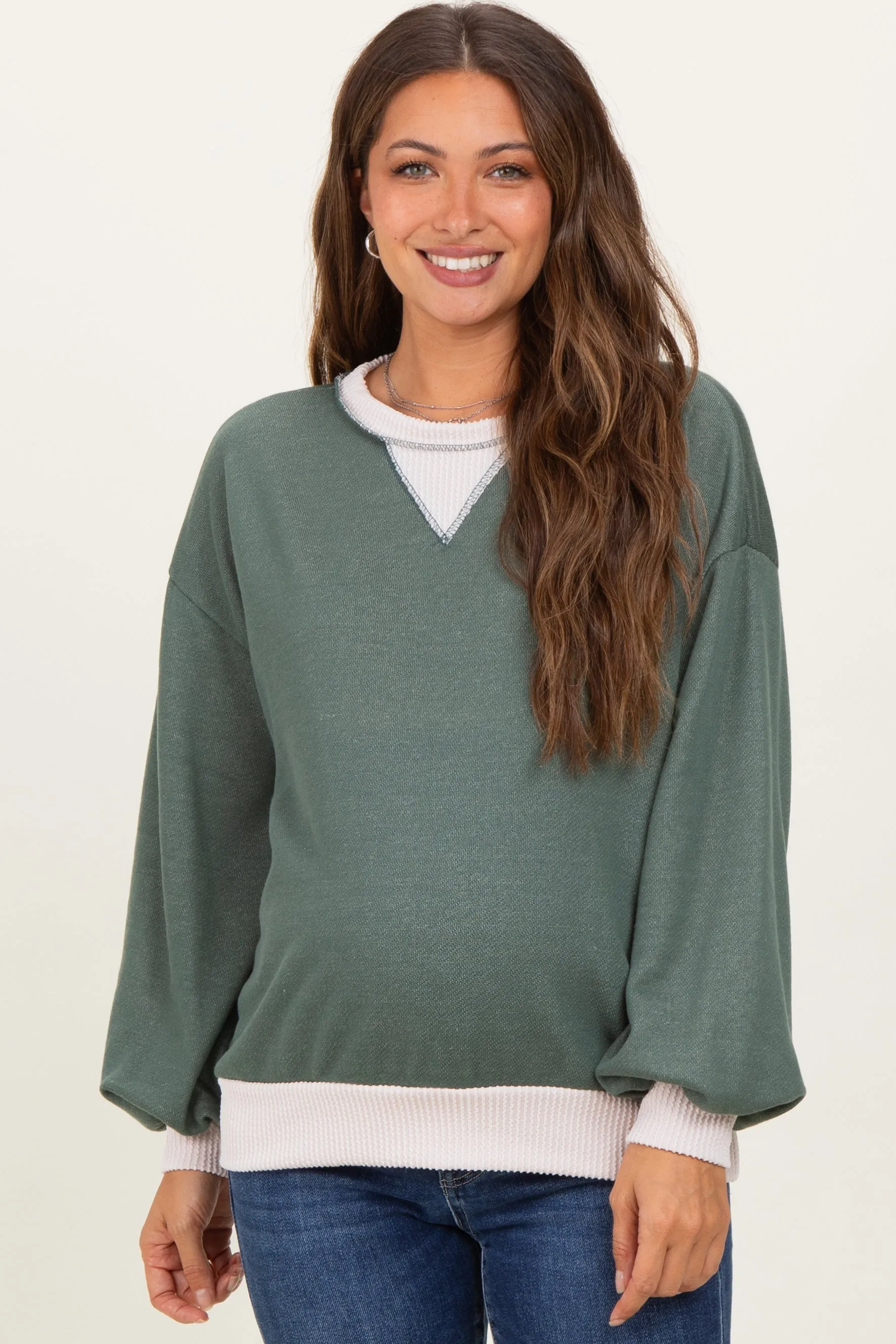 Olive French Terry Maternity Sweatshirt sold by Pinkblush