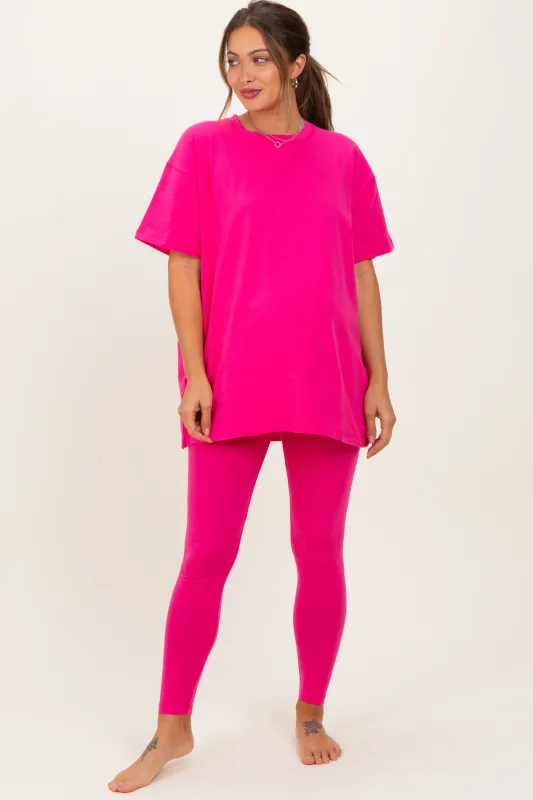 Hot Pink Oversized Crewneck Short Sleeve and Legging Maternity Set sold by Pinkblush