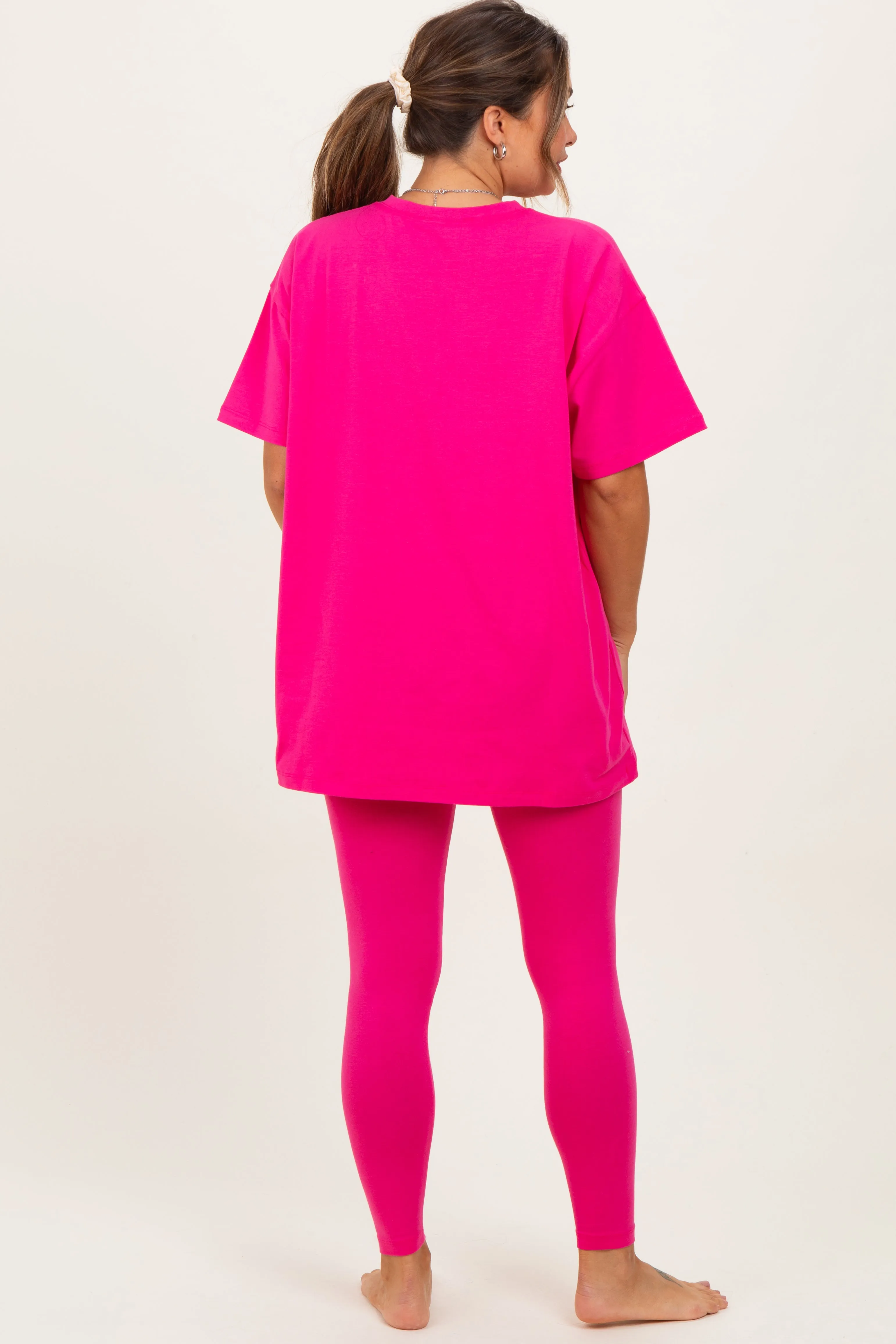 Hot Pink Oversized Crewneck Short Sleeve and Legging Maternity Set sold by Pinkblush product image thumbnail 3