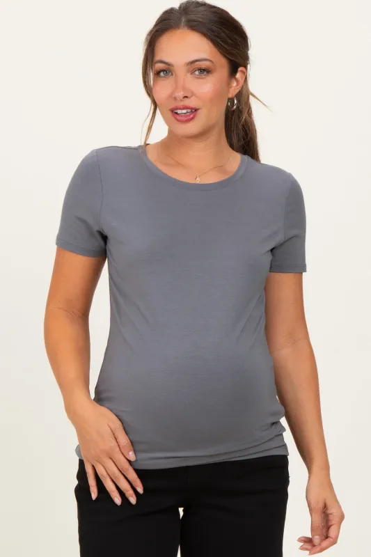 Slate Grey Basic Short Sleeve Maternity Tee sold by Pinkblush