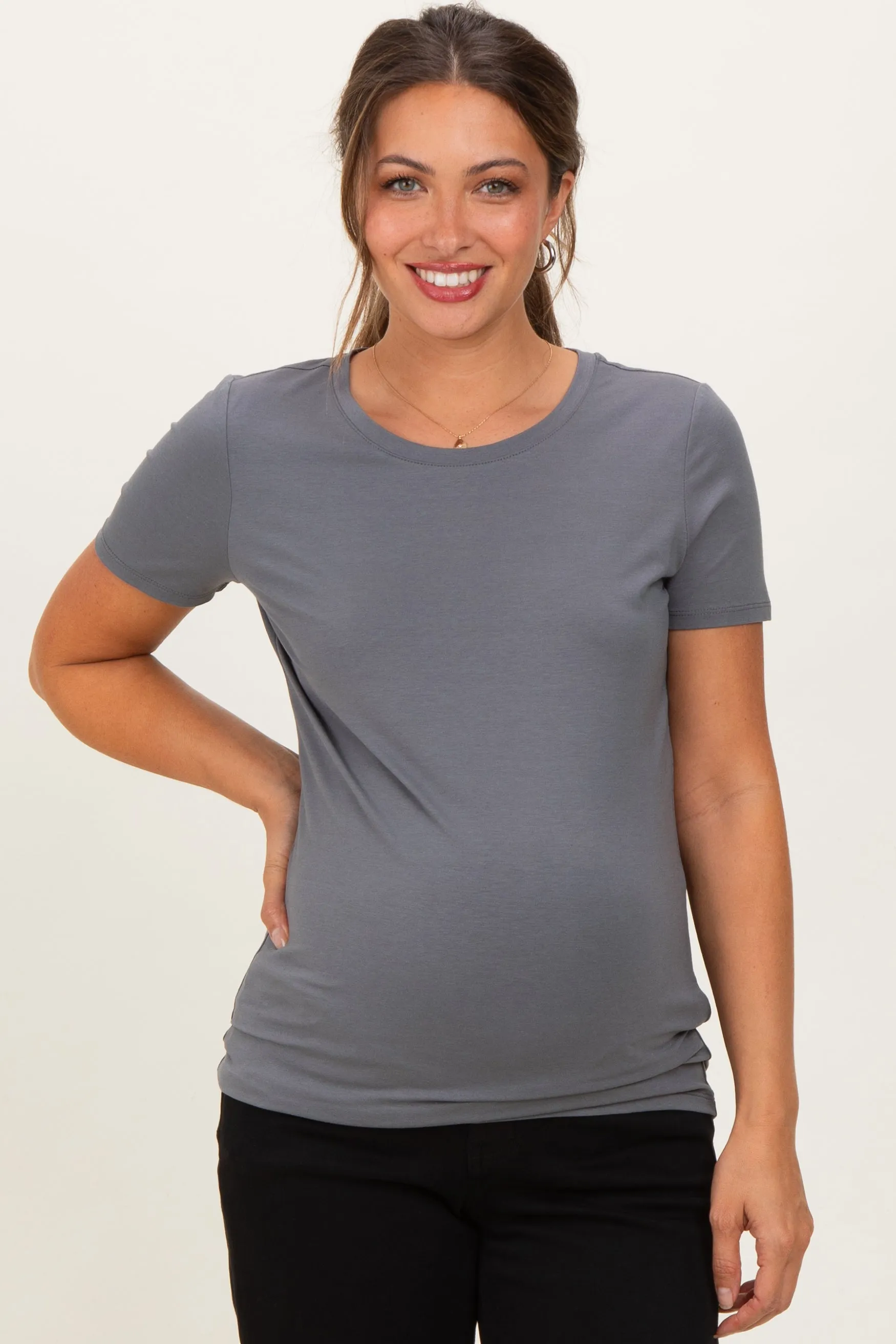 Slate Grey Basic Short Sleeve Maternity Tee sold by Pinkblush product image thumbnail 2