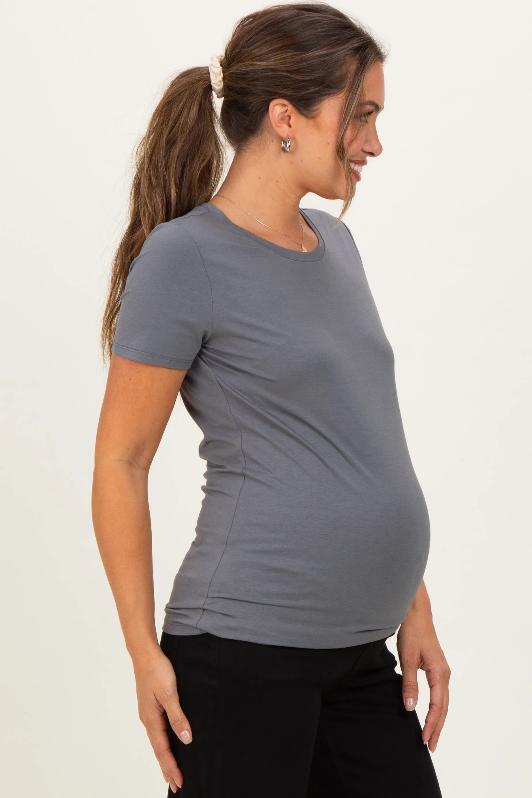 Slate Grey Basic Short Sleeve Maternity Tee sold by Pinkblush product image thumbnail 3