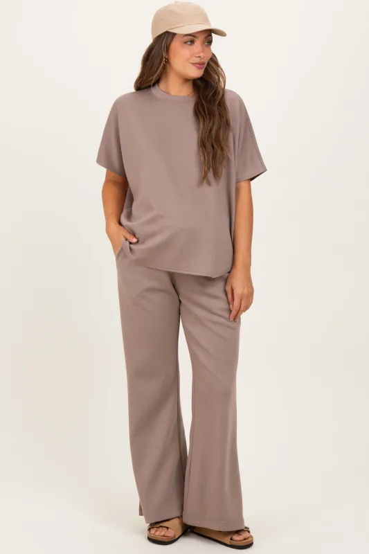 Mocha Curved Hem Tee Pants Maternity Lounge Set sold by Pinkblush