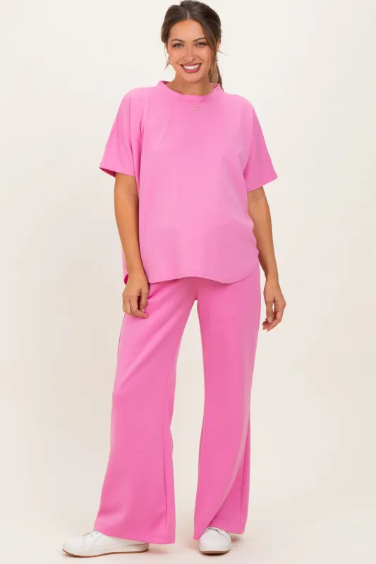 Pink Curved Hem Tee Pants Maternity Lounge Set sold by Pinkblush