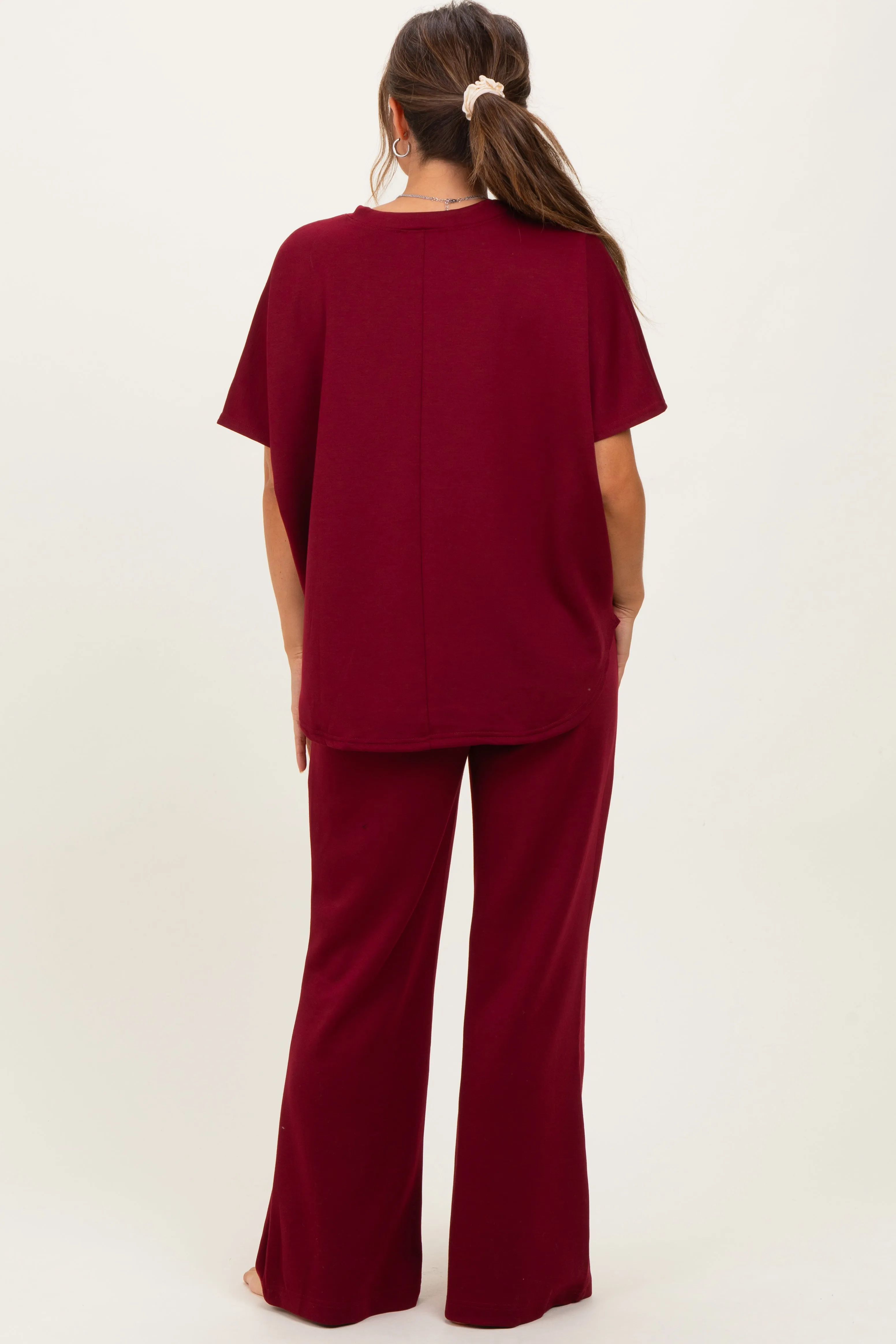 Burgundy Curved Hem Tee Pants Maternity Lounge Set sold by Pinkblush product image thumbnail 4