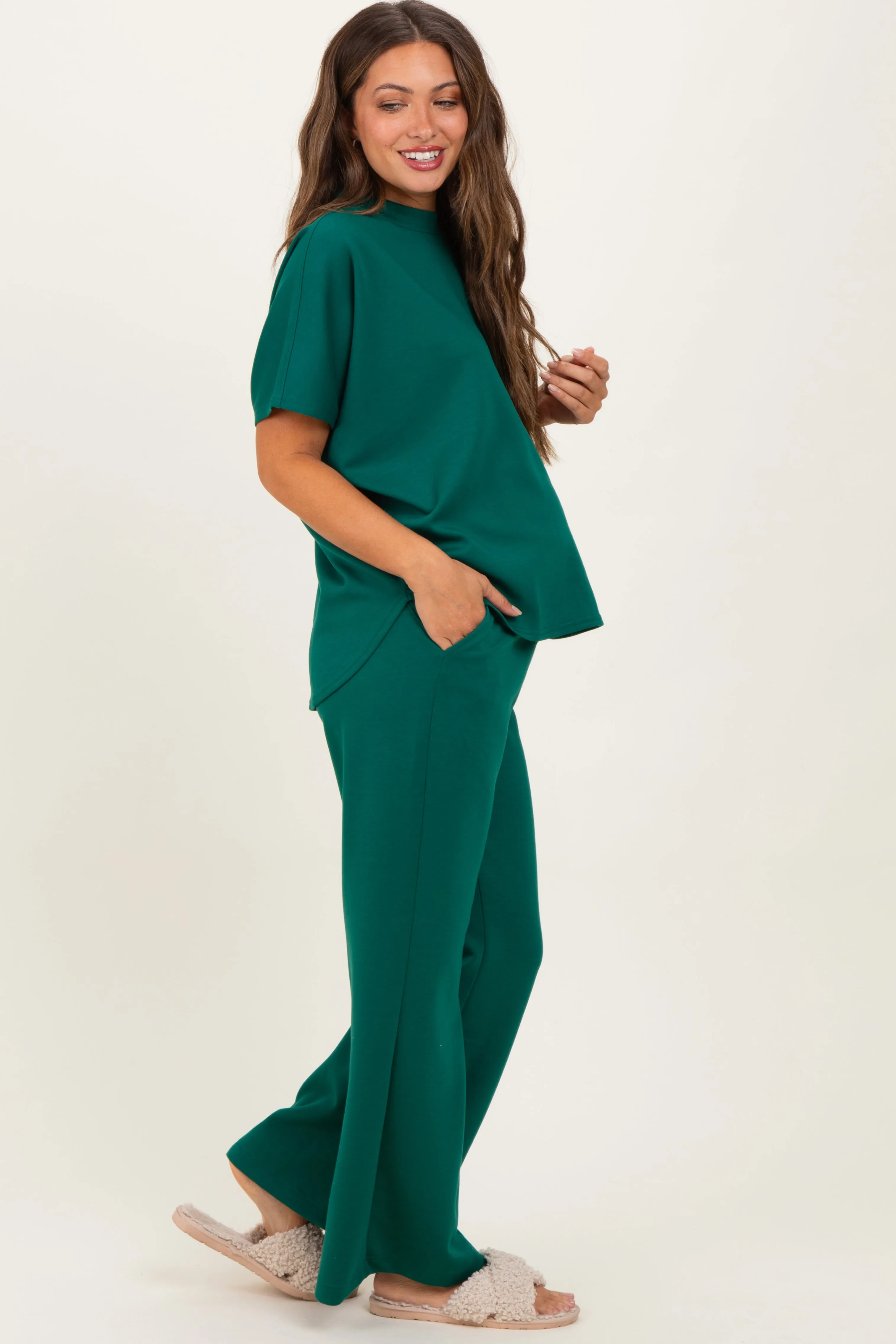 Hunter Green Curved Hem Tee Pants Maternity Lounge Set sold by Pinkblush product image thumbnail 3