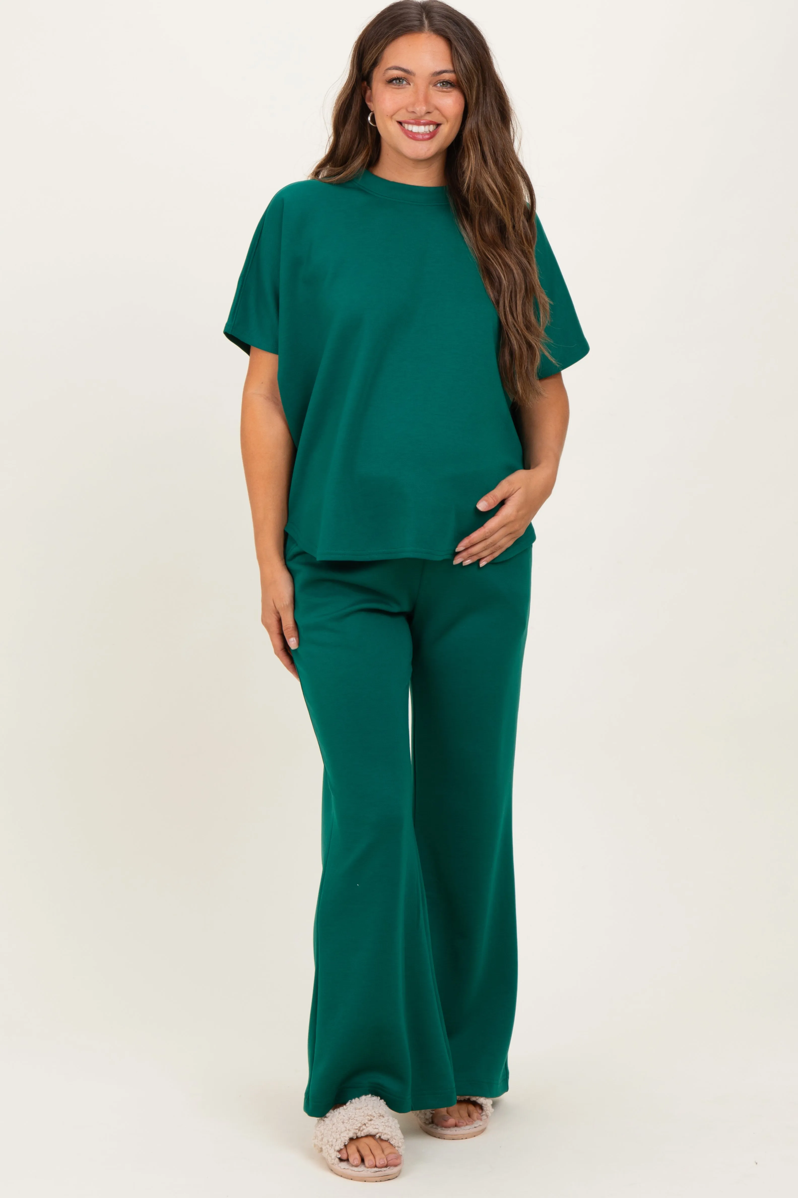 Hunter Green Curved Hem Tee Pants Maternity Lounge Set sold by Pinkblush product image thumbnail 2