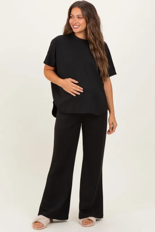 Black Curved Hem Tee Pants Maternity Lounge Set sold by Pinkblush