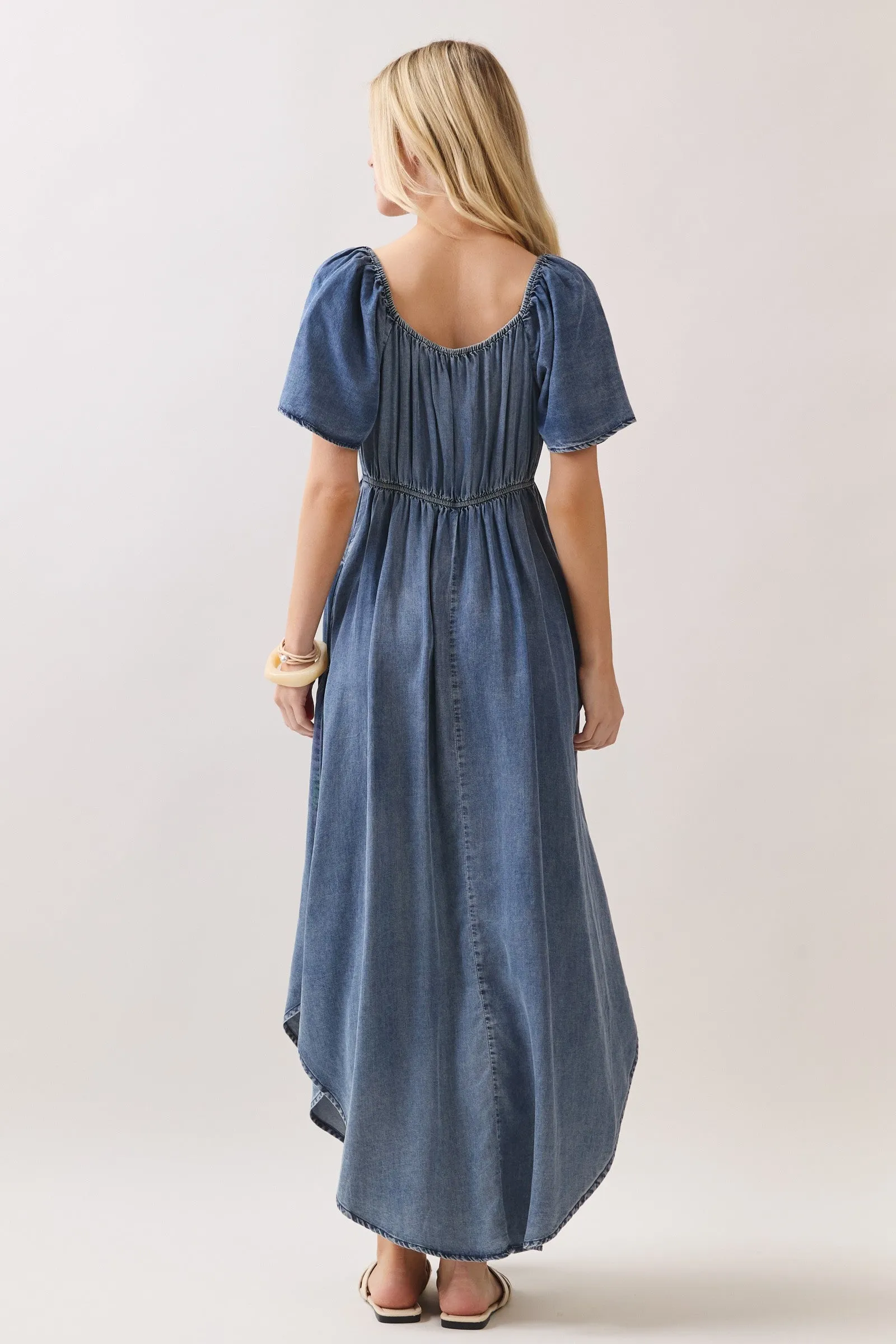 Blue Chambray Cinched Tie Bust Maxi Dress sold by Pinkblush product image thumbnail 4