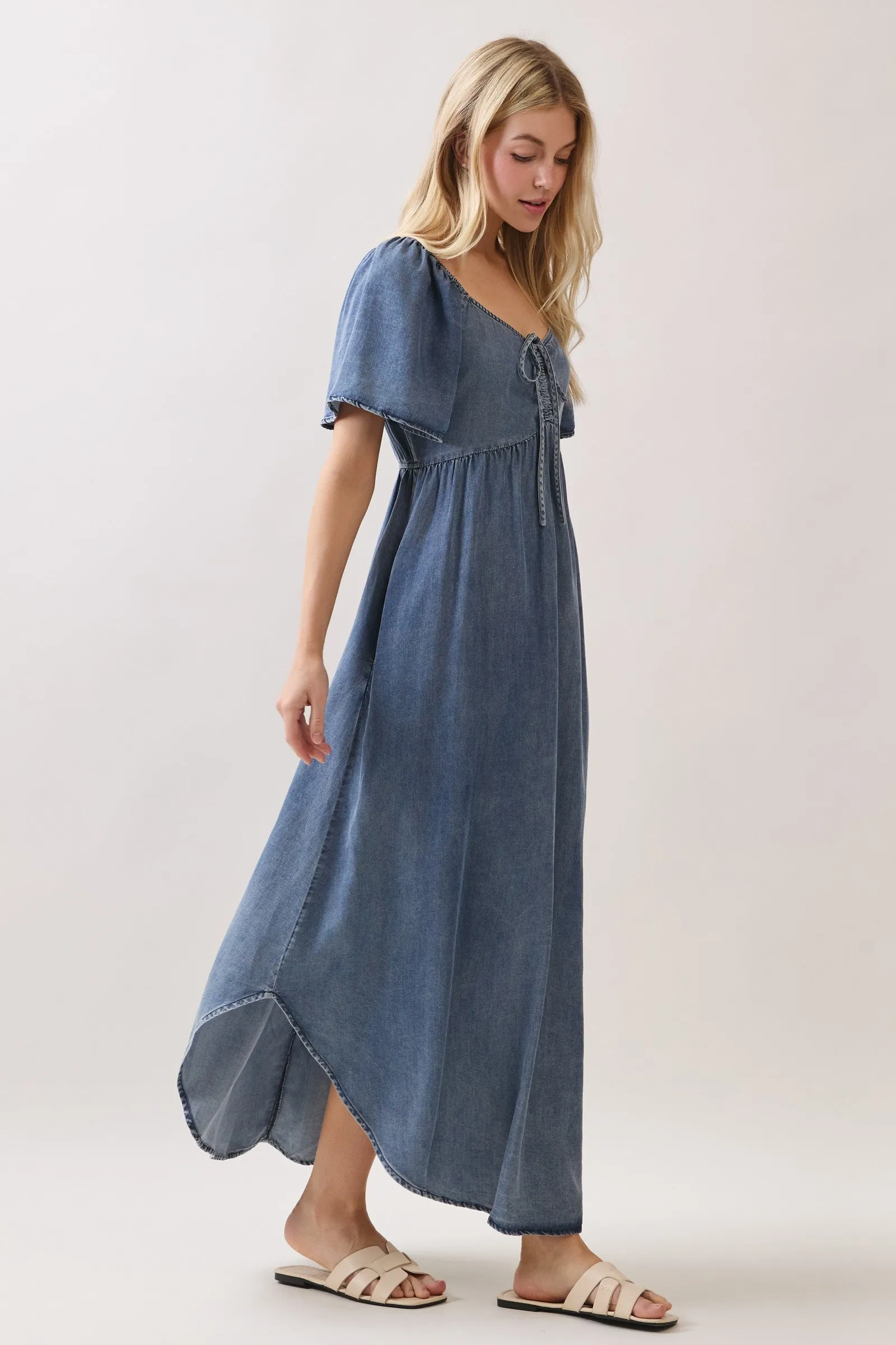 Blue Chambray Cinched Tie Bust Maxi Dress sold by Pinkblush product image thumbnail 3