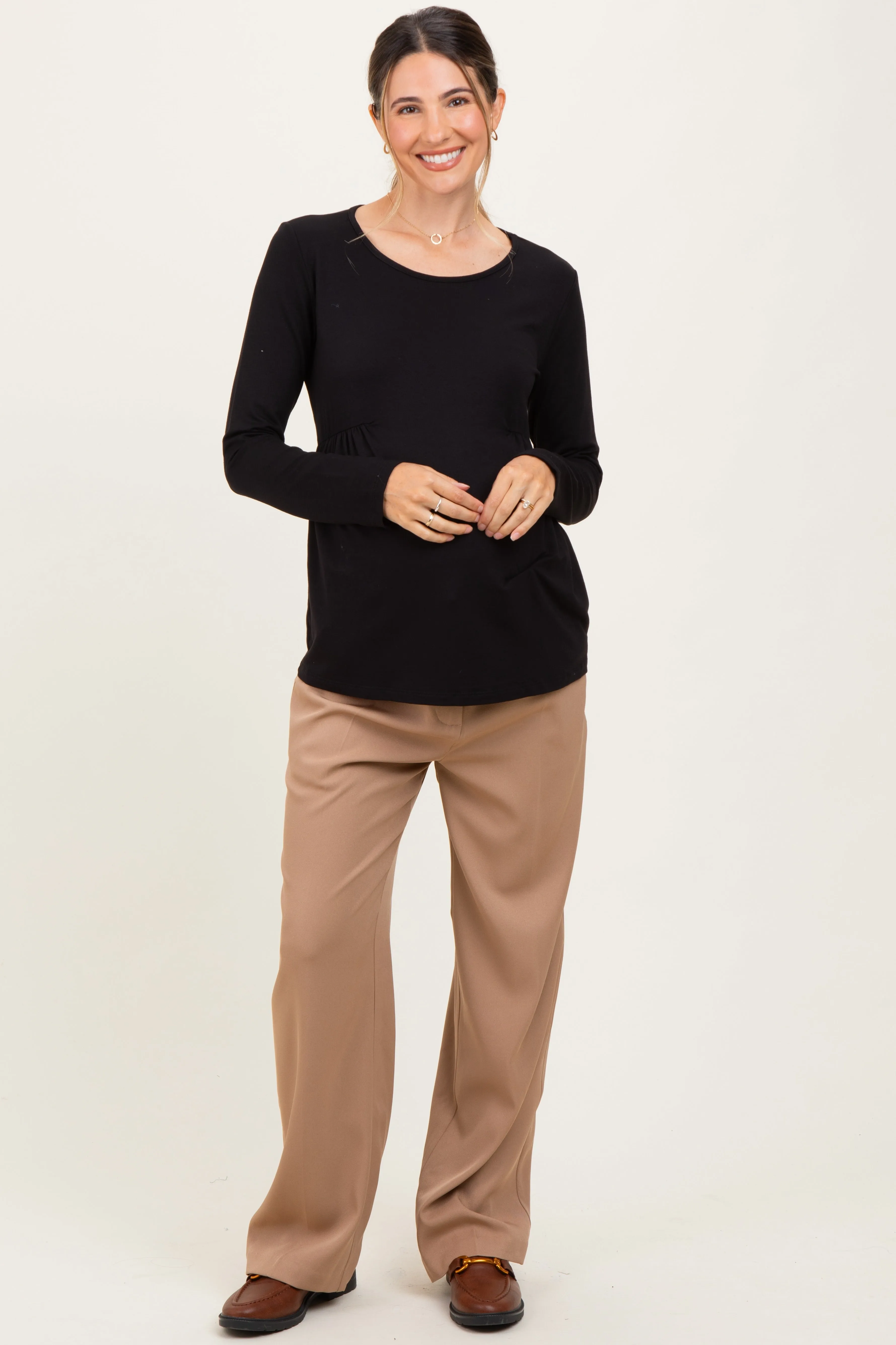 Taupe Wide Leg Maternity Trousers sold by Pinkblush product image thumbnail 3