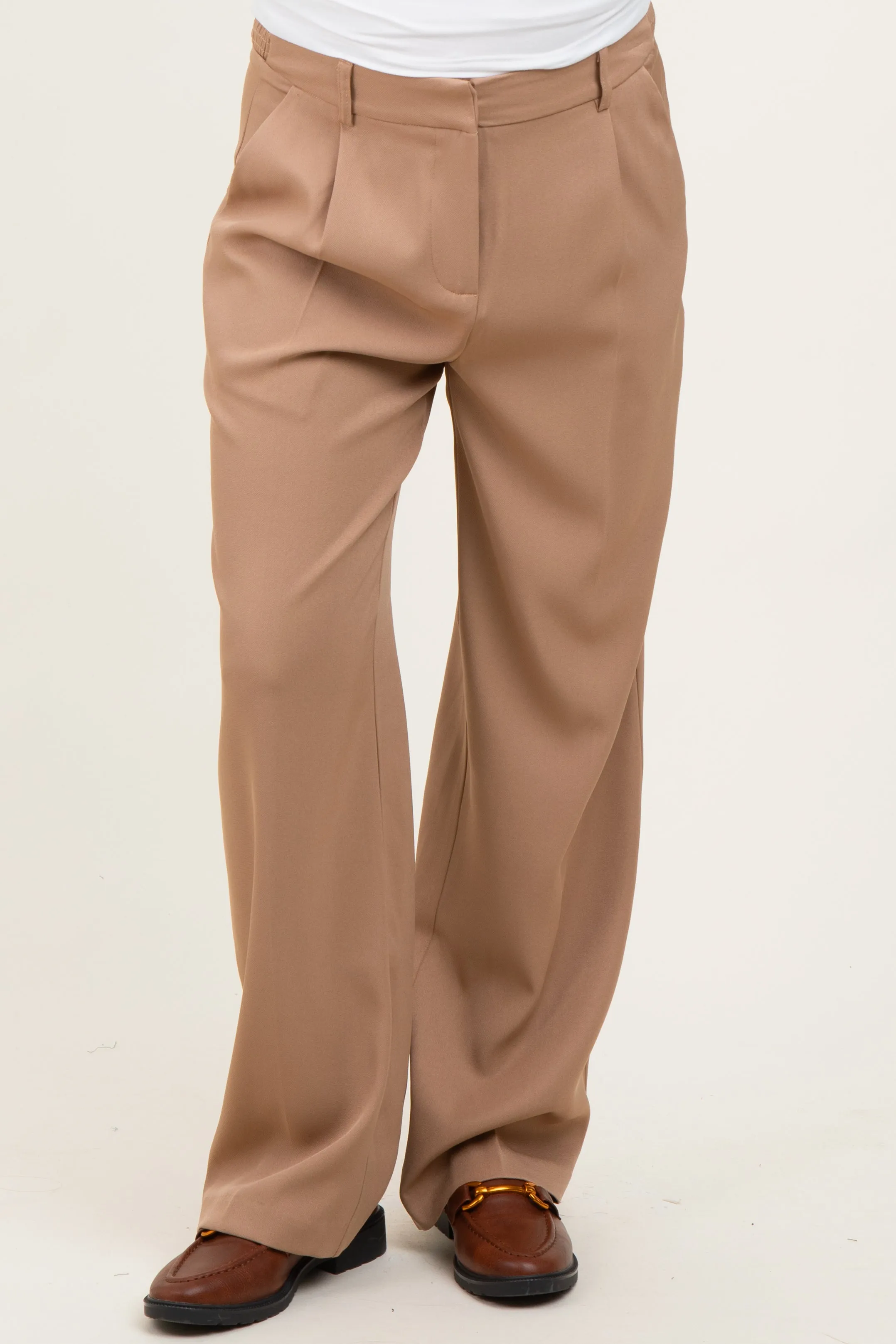 Taupe Wide Leg Maternity Trousers sold by Pinkblush