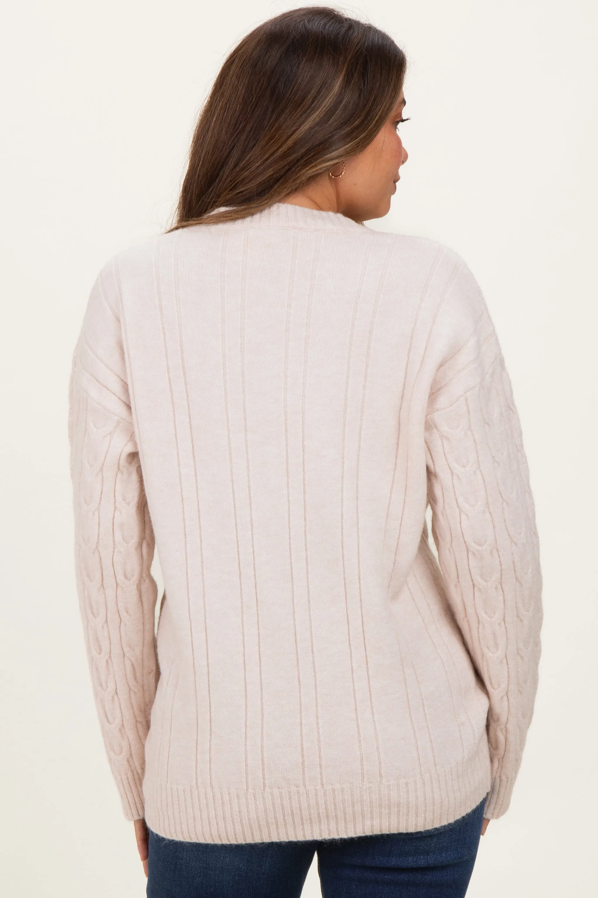 Beige Braid Knit Pattern Soft Fluffy Maternity Sweater Top sold by Pinkblush product image thumbnail 4