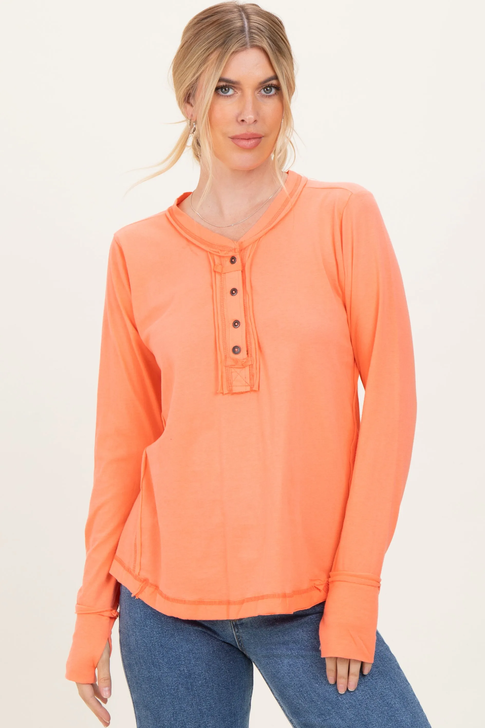 Peach Long Sleeve Exposed Seam Maternity Top sold by Pinkblush product image thumbnail 5
