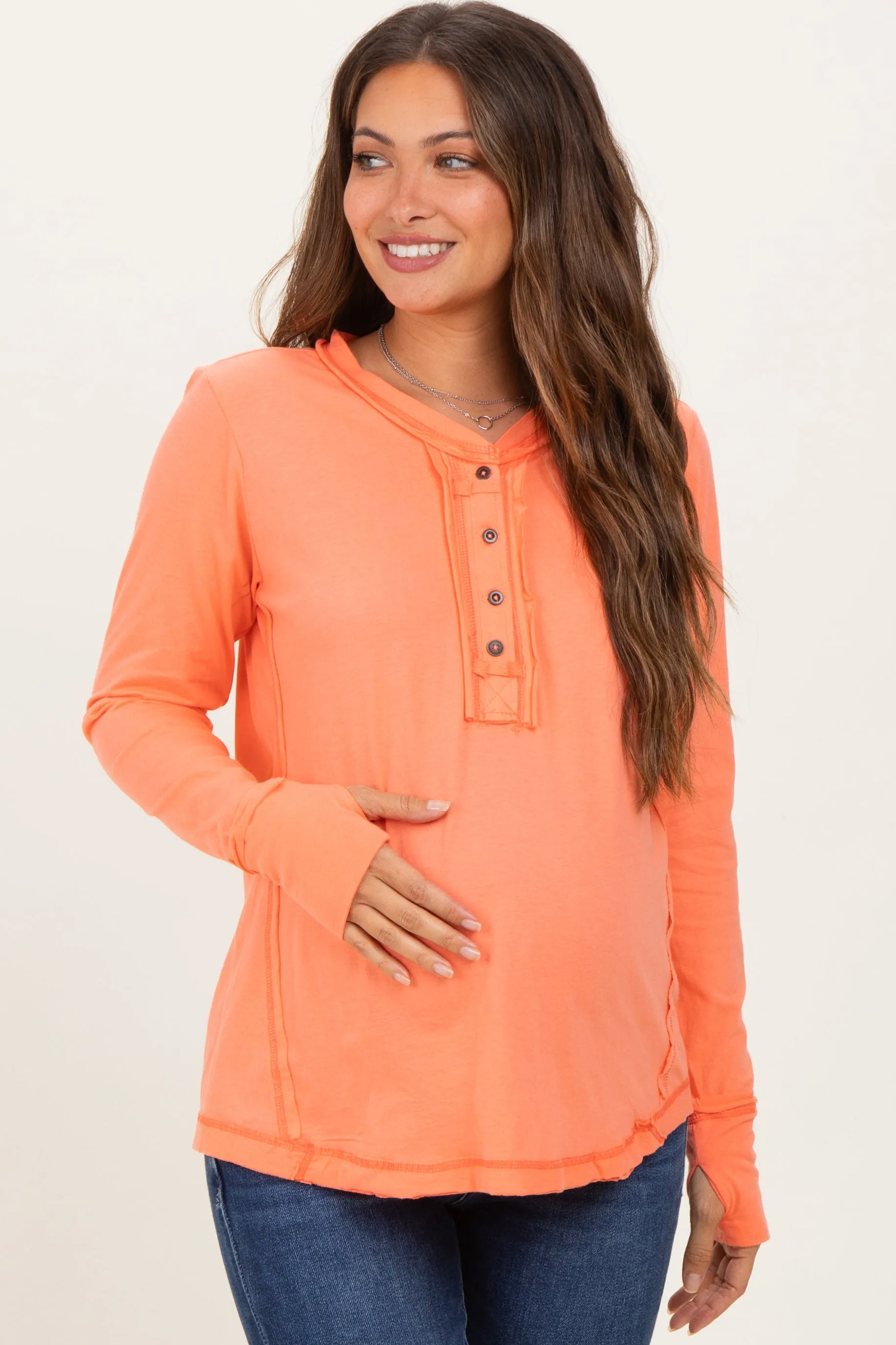 Peach Long Sleeve Exposed Seam Maternity Top sold by Pinkblush product image thumbnail 2
