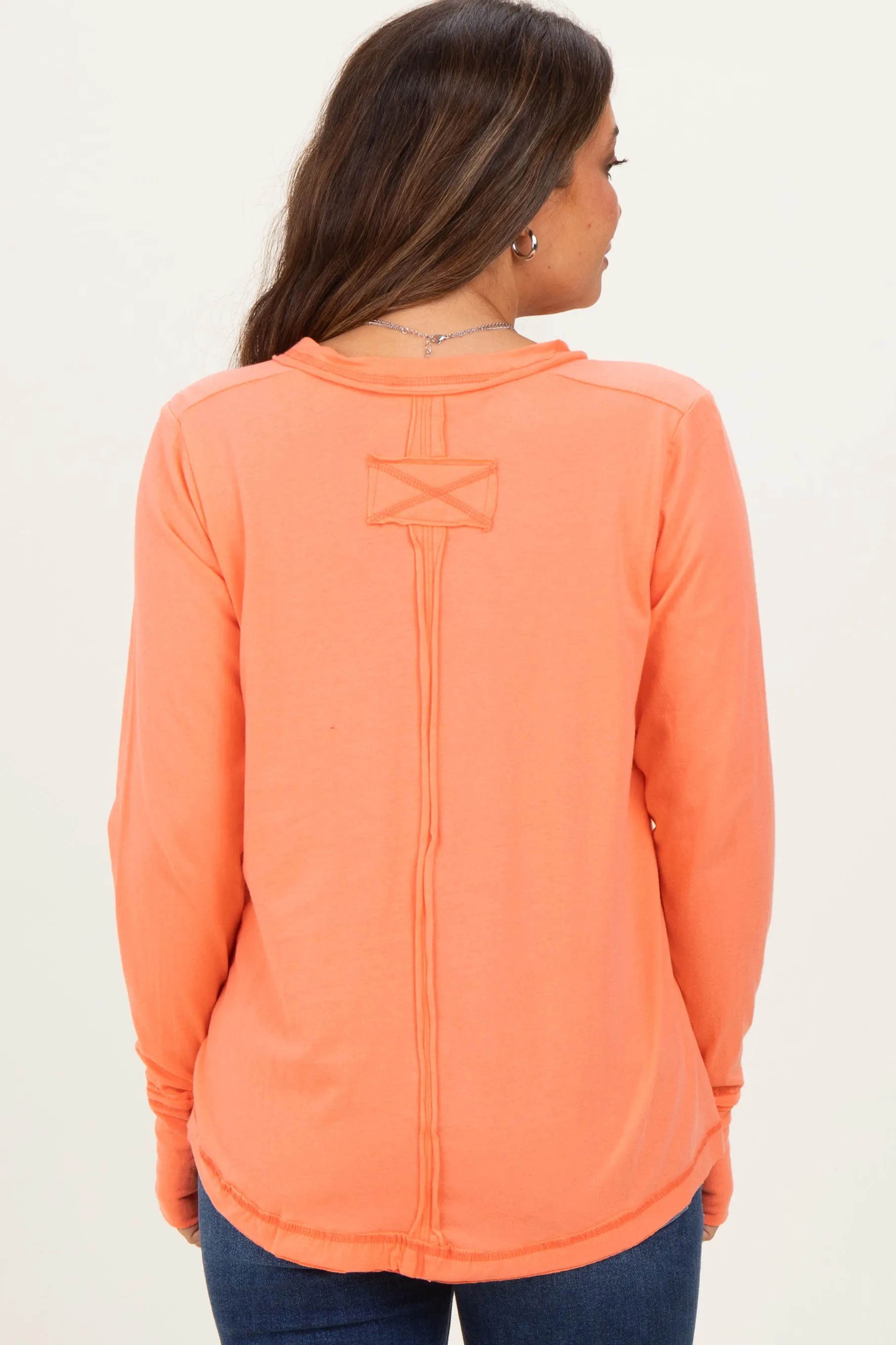 Peach Long Sleeve Exposed Seam Maternity Top sold by Pinkblush product image thumbnail 4