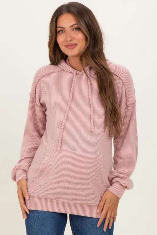Pink Long Sleeve Brushed Urban Rib Maternity Hoodie Top sold by Pinkblush