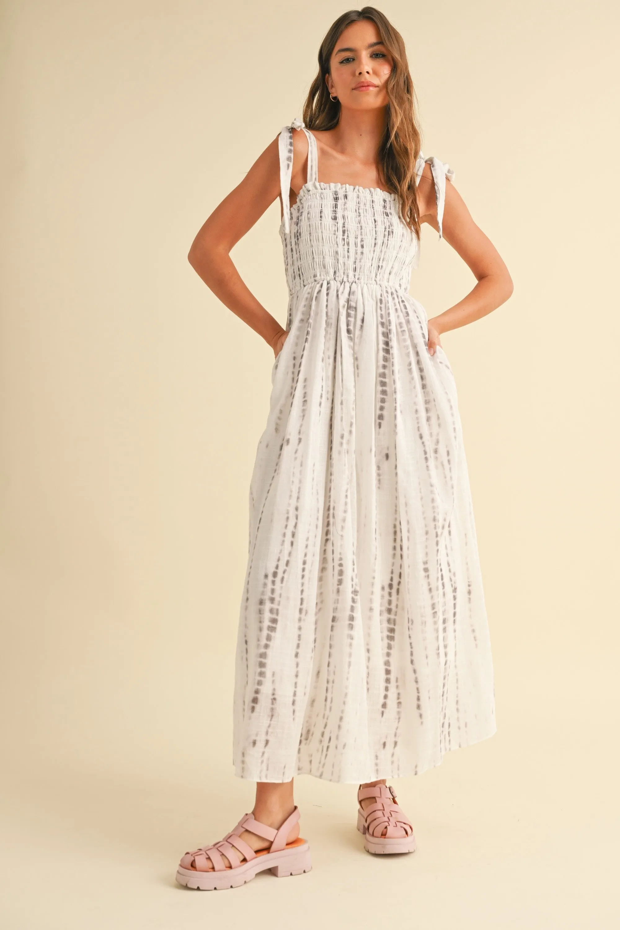 Charcoal Tie Dye Printed Maxi Dress sold by Pinkblush