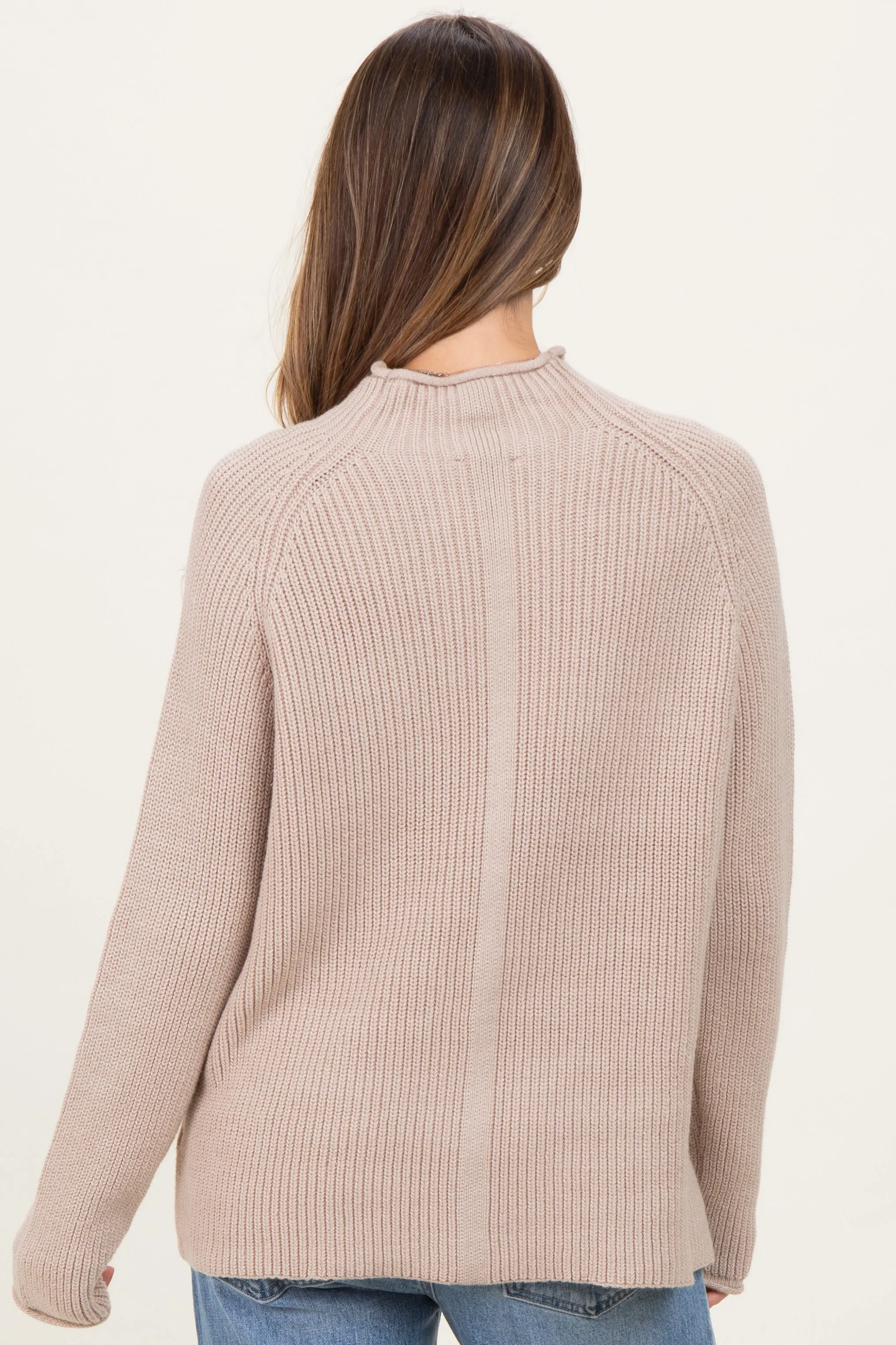Beige Mock Neck Ribbed Knit Basic Maternity Sweater Top sold by Pinkblush product image thumbnail 4