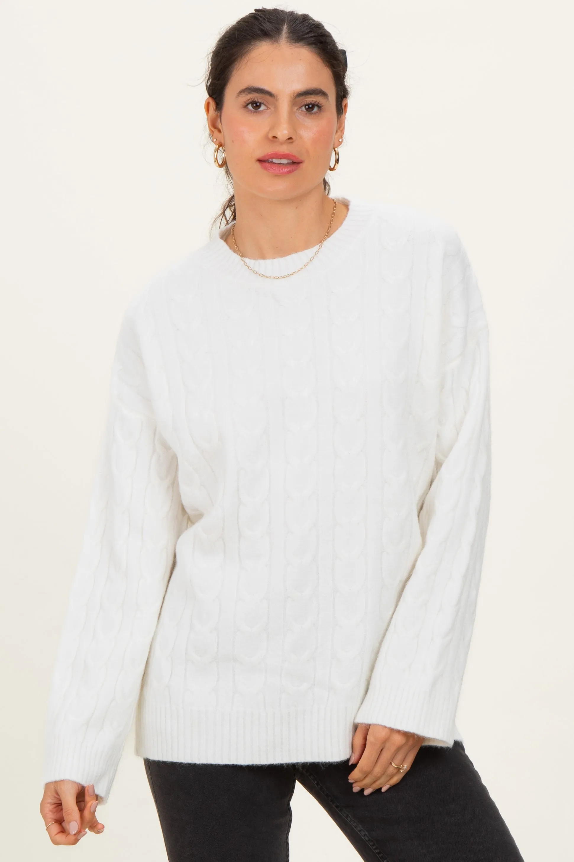 Ivory Braid Knit Pattern Soft Fluffy Maternity Sweater Top sold by Pinkblush product image thumbnail 5