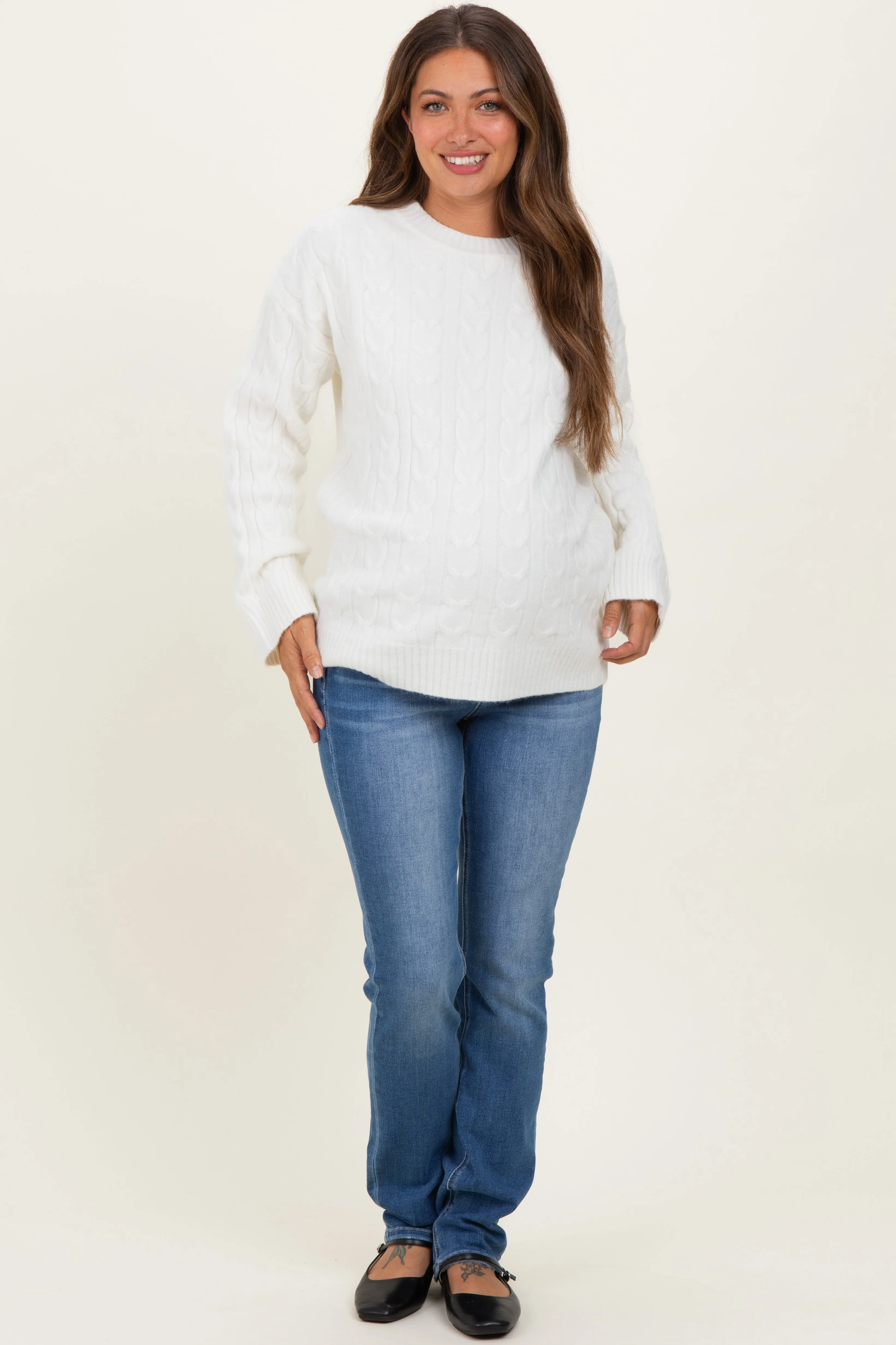 Ivory Braid Knit Pattern Soft Fluffy Maternity Sweater Top sold by Pinkblush product image thumbnail 2