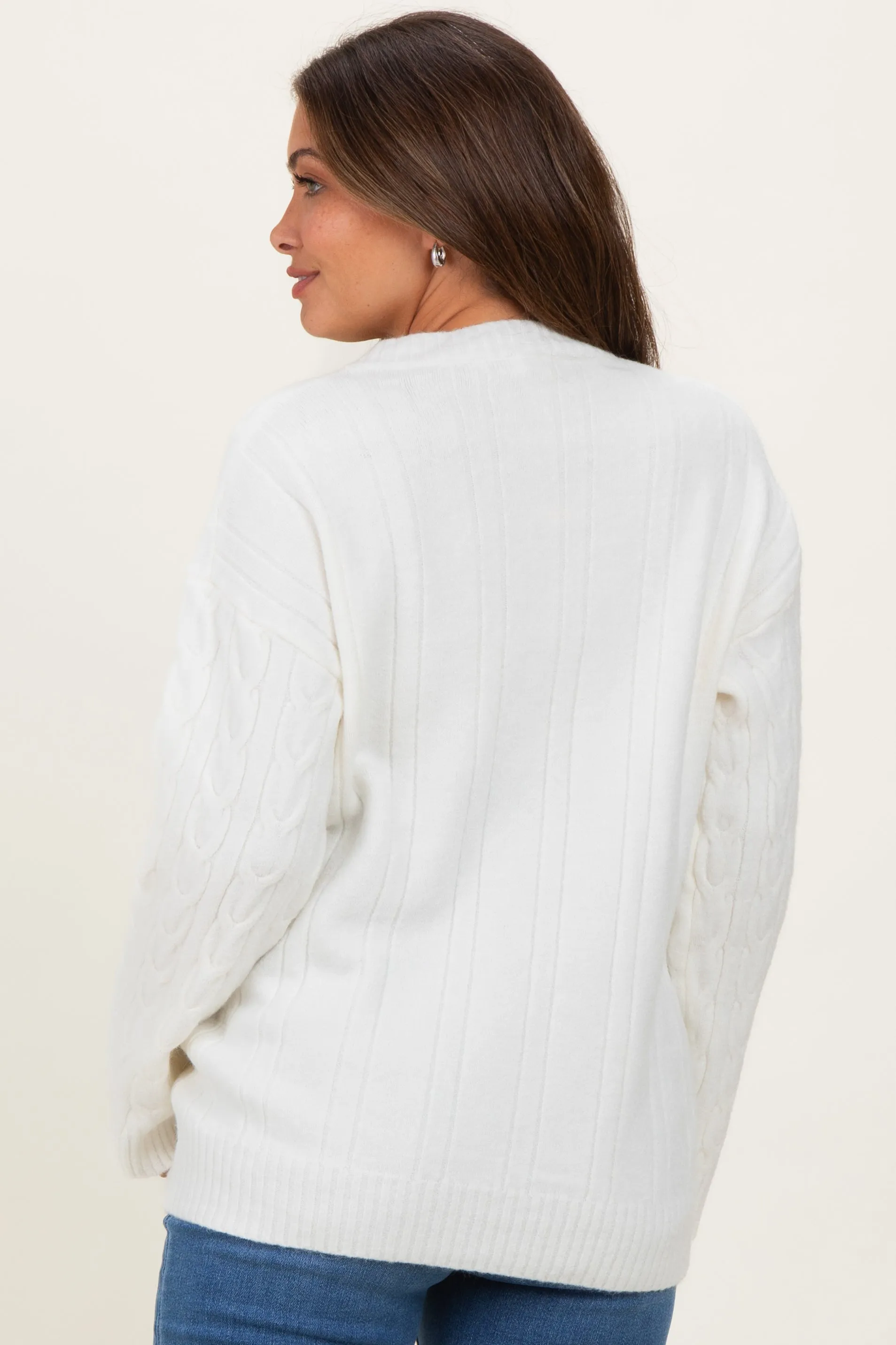 Ivory Braid Knit Pattern Soft Fluffy Maternity Sweater Top sold by Pinkblush product image thumbnail 4