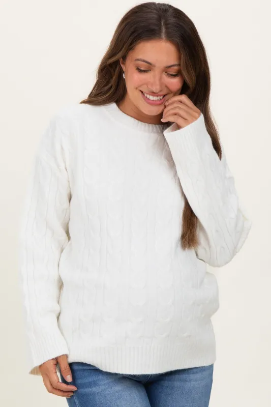 Ivory Braid Knit Pattern Soft Fluffy Maternity Sweater Top sold by Pinkblush