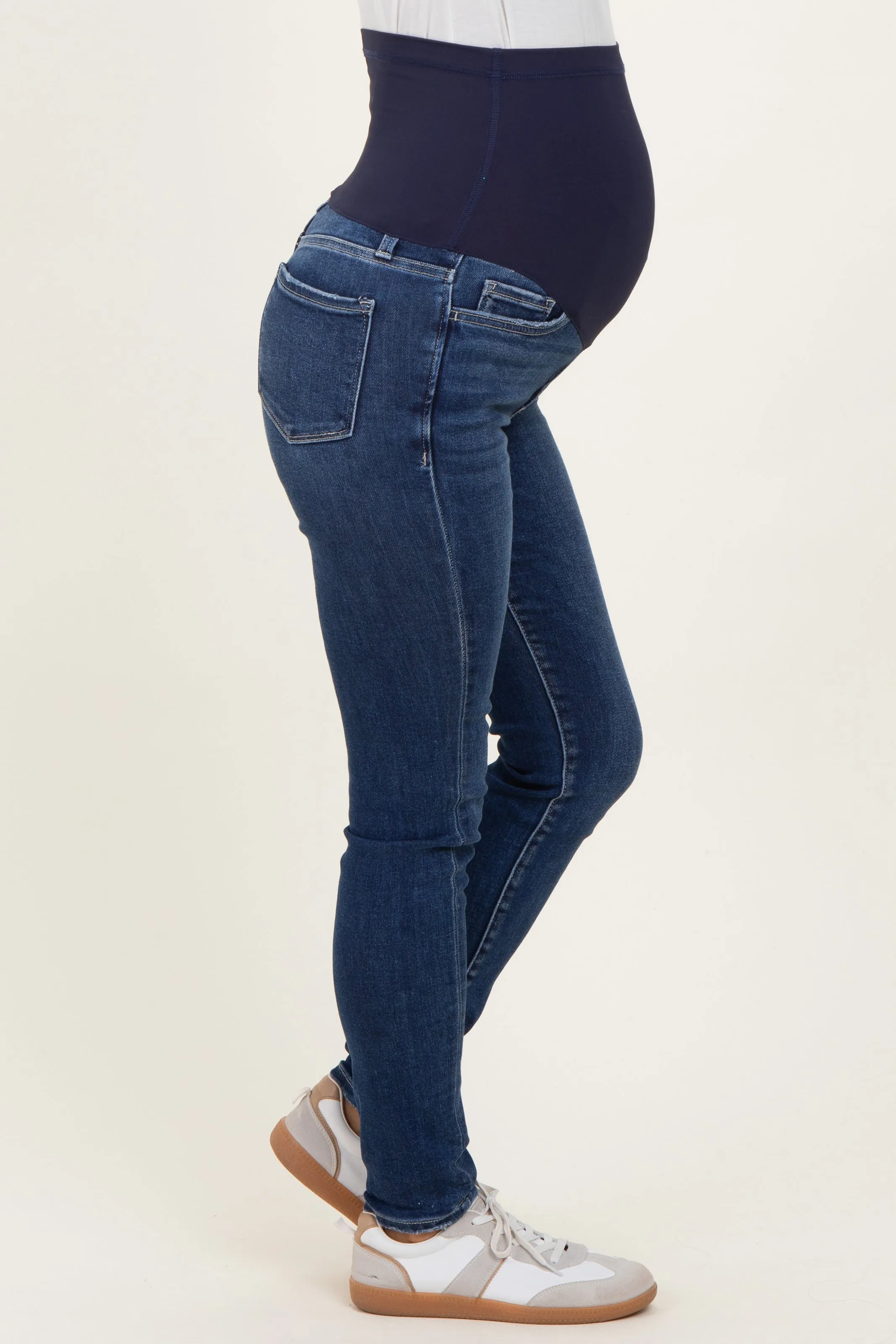 Navy Lightly Distressed Skinny Maternity Jeans sold by Pinkblush product image thumbnail 3