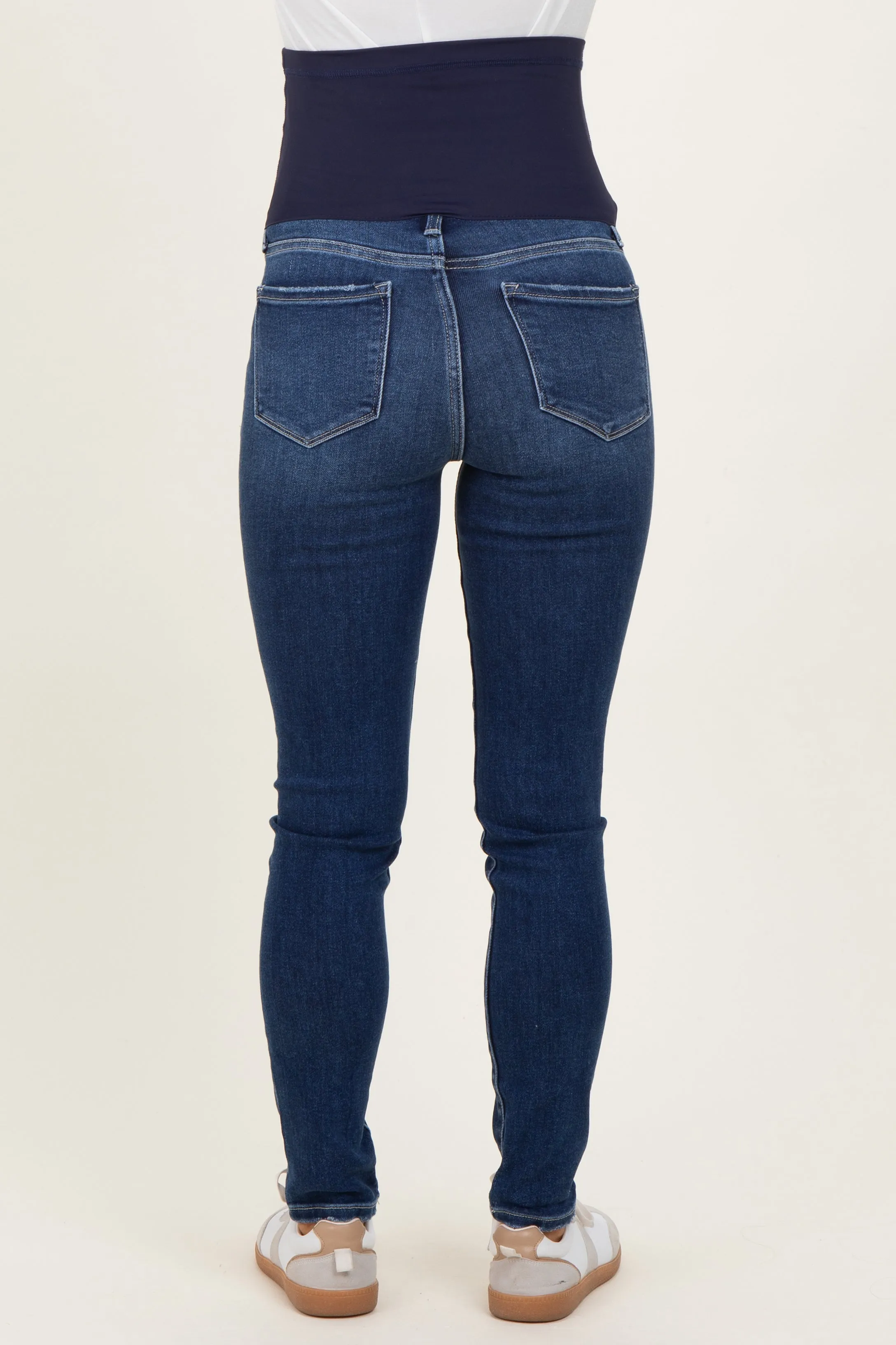 Navy Lightly Distressed Skinny Maternity Jeans sold by Pinkblush product image thumbnail 4