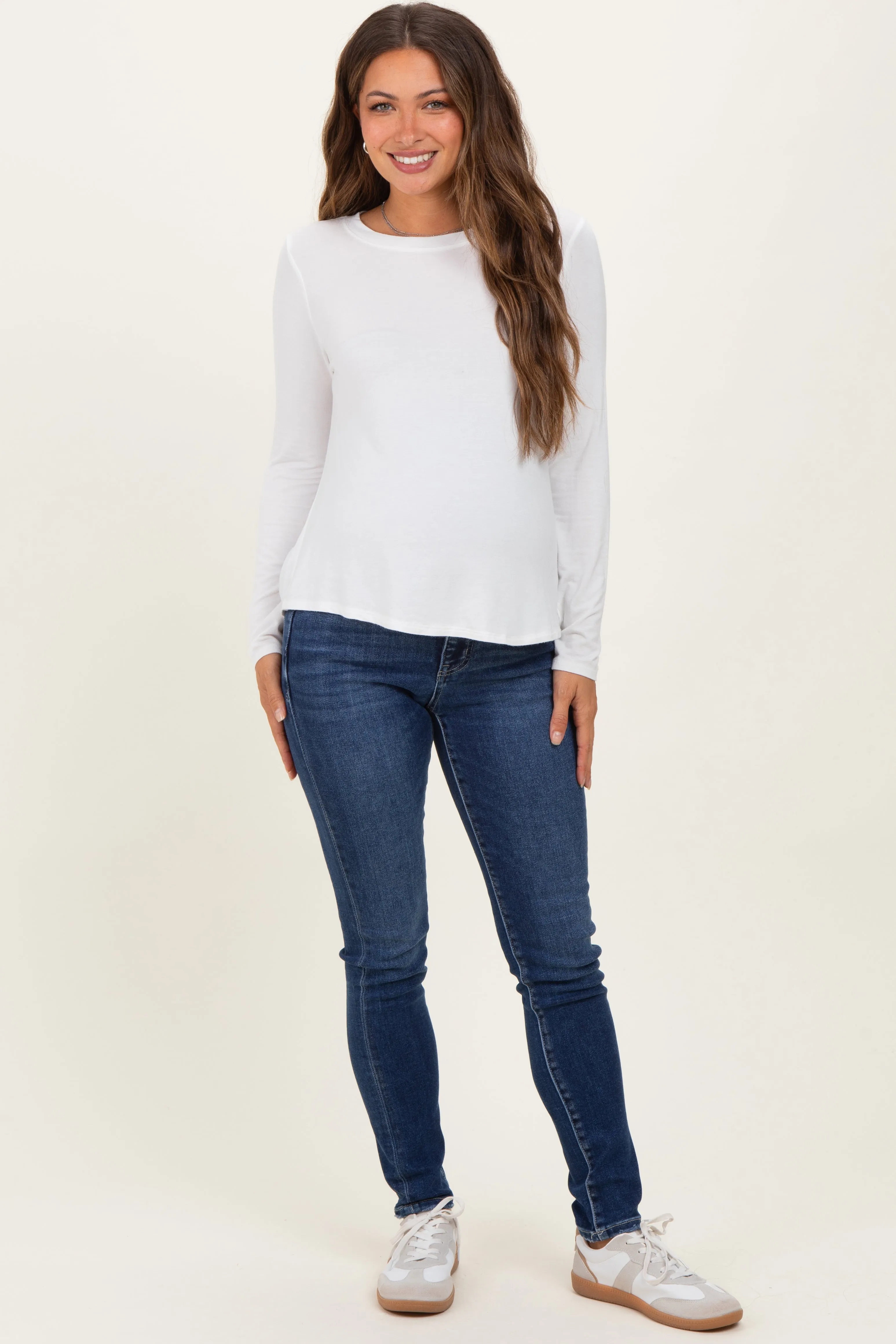 Navy Lightly Distressed Skinny Maternity Jeans sold by Pinkblush