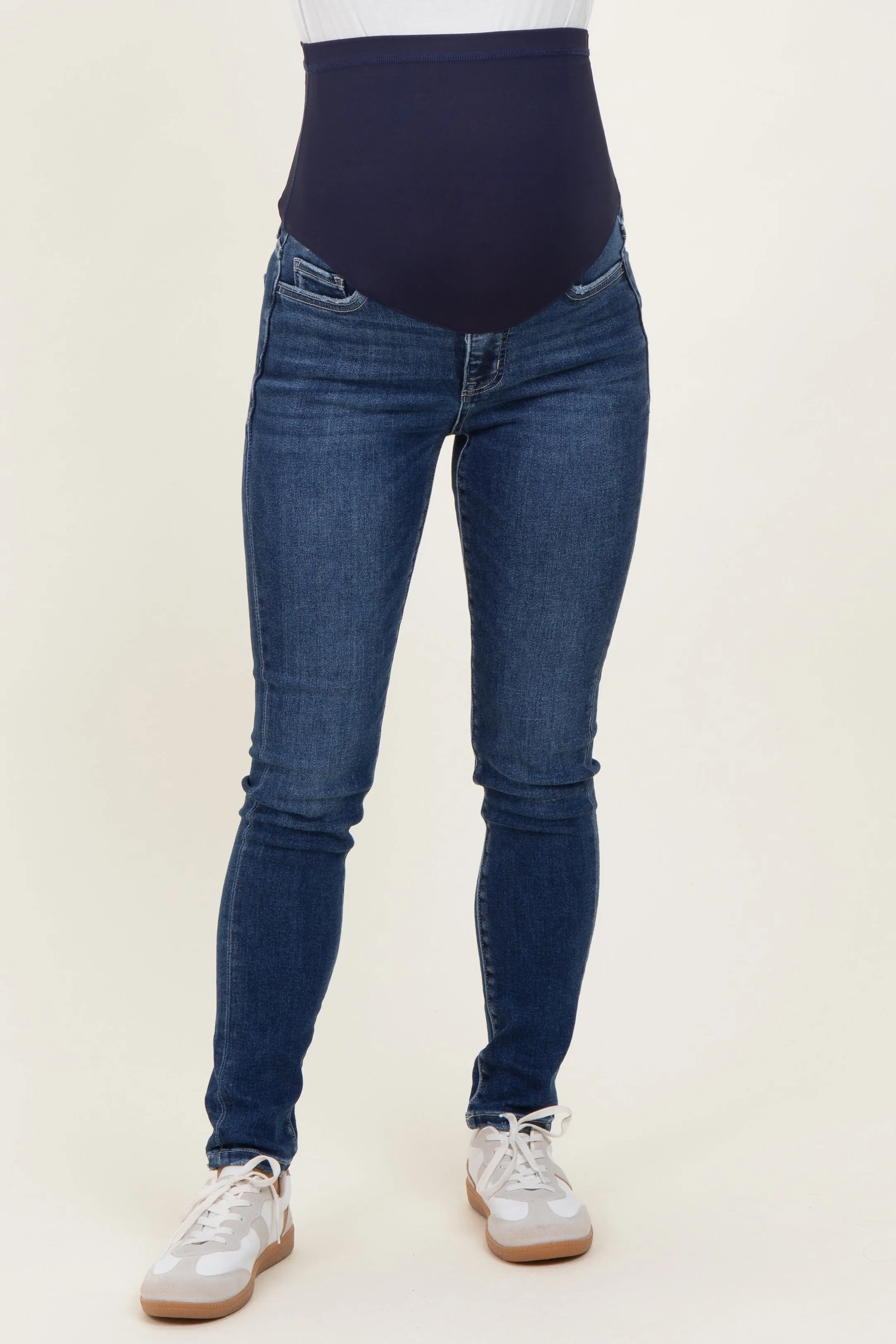 Navy Lightly Distressed Skinny Maternity Jeans sold by Pinkblush product image thumbnail 2